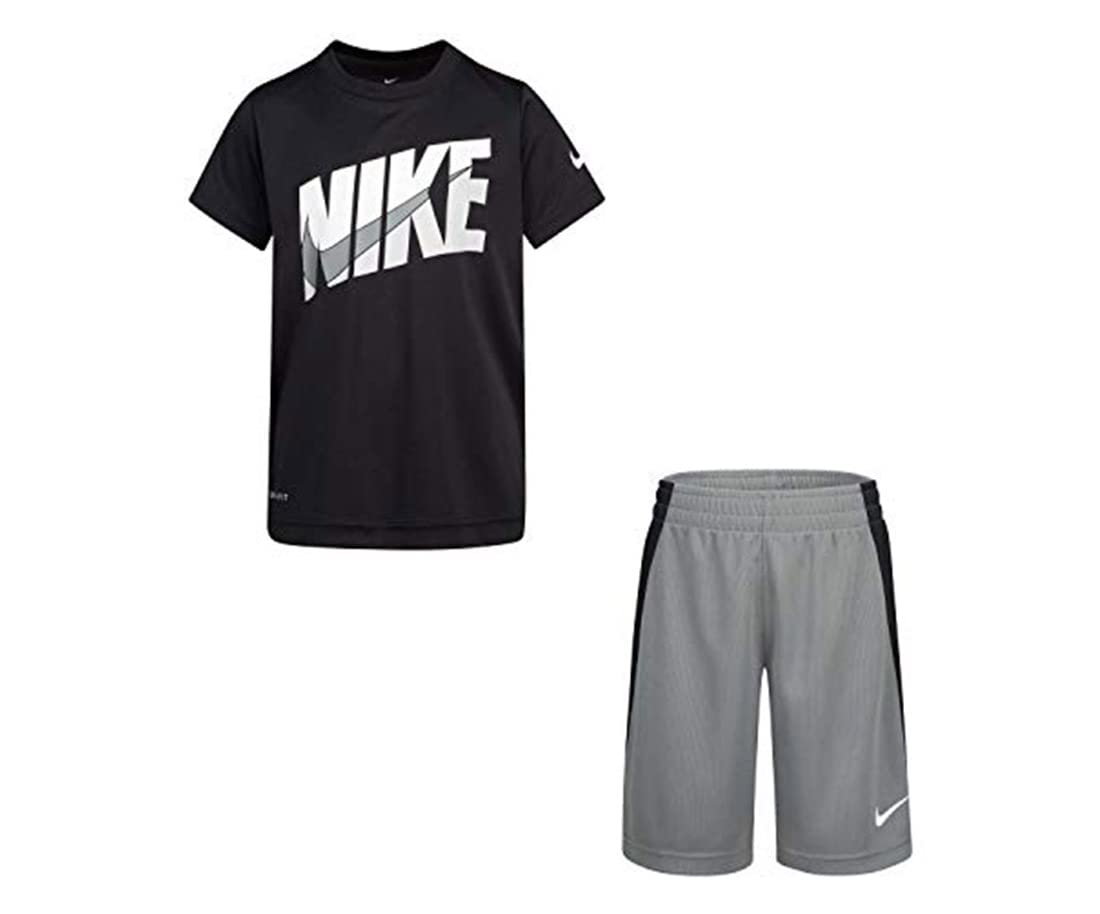 Nike Boys' 2-Piece Athletic Shorts Set - Black/Smoke Grey - Size 5 - Comfortable Sports Outfit for Running, Basketball & Casual Wear