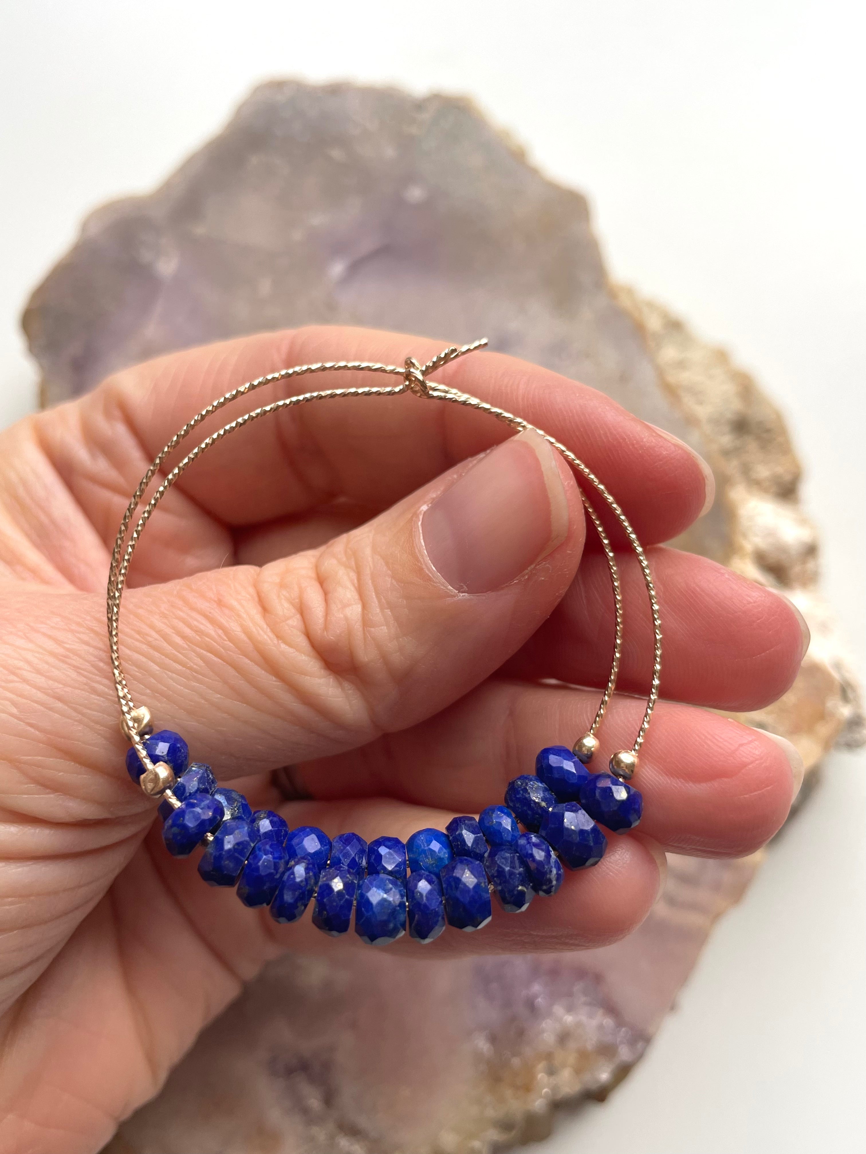 Lapis Lazuli Hoop Earrings - Natural Stone Jewelry for Women | Elegant Blue Gemstone Earrings for Everyday Wear & Special Occasions