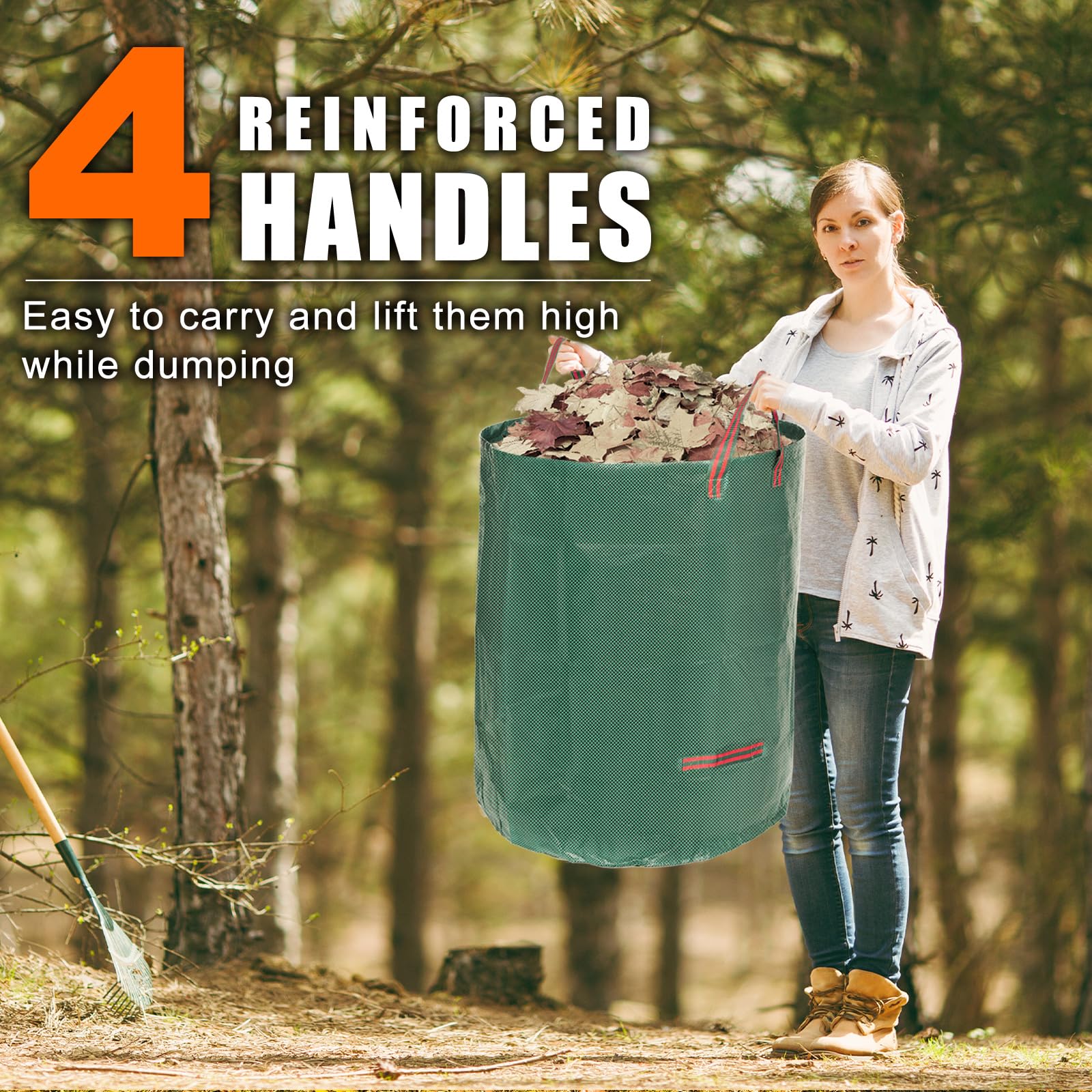 Joyhalo 72 Gallon Heavy Duty Reusable Yard Waste Bags - 3 Pack Standable Lawn & Leaf Bags with 4 Handles & Bonus Gardening Gloves | Perfect for Garden Cleanup, Leaf Collection, Camping, and Yard Recycling