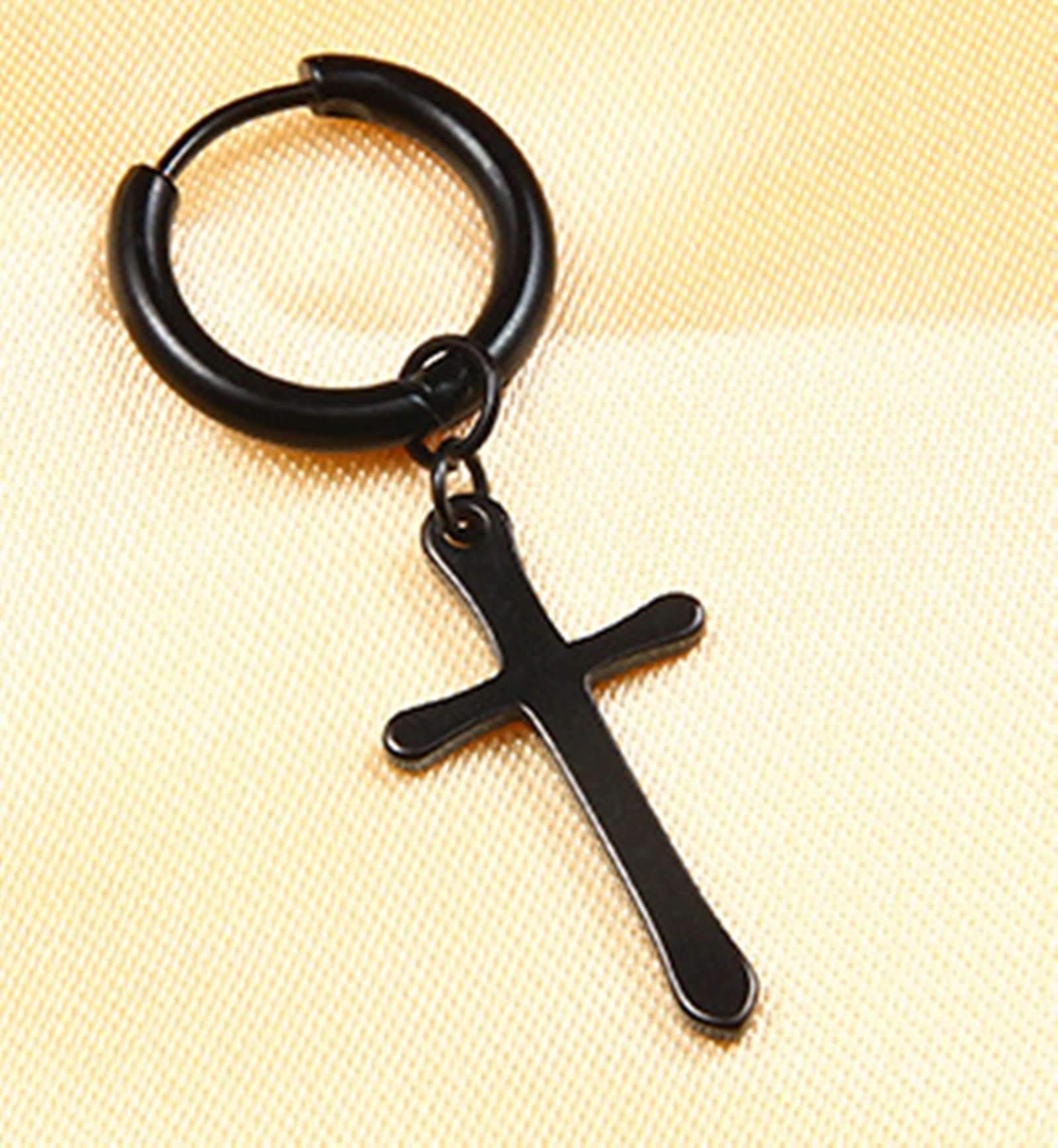 Gualiy Men's Stainless Steel Cross Pendant Dangle Hoop Earrings for Men - Trendy Punk Gothic Jewelry for Parties, Concerts & Everyday Wear