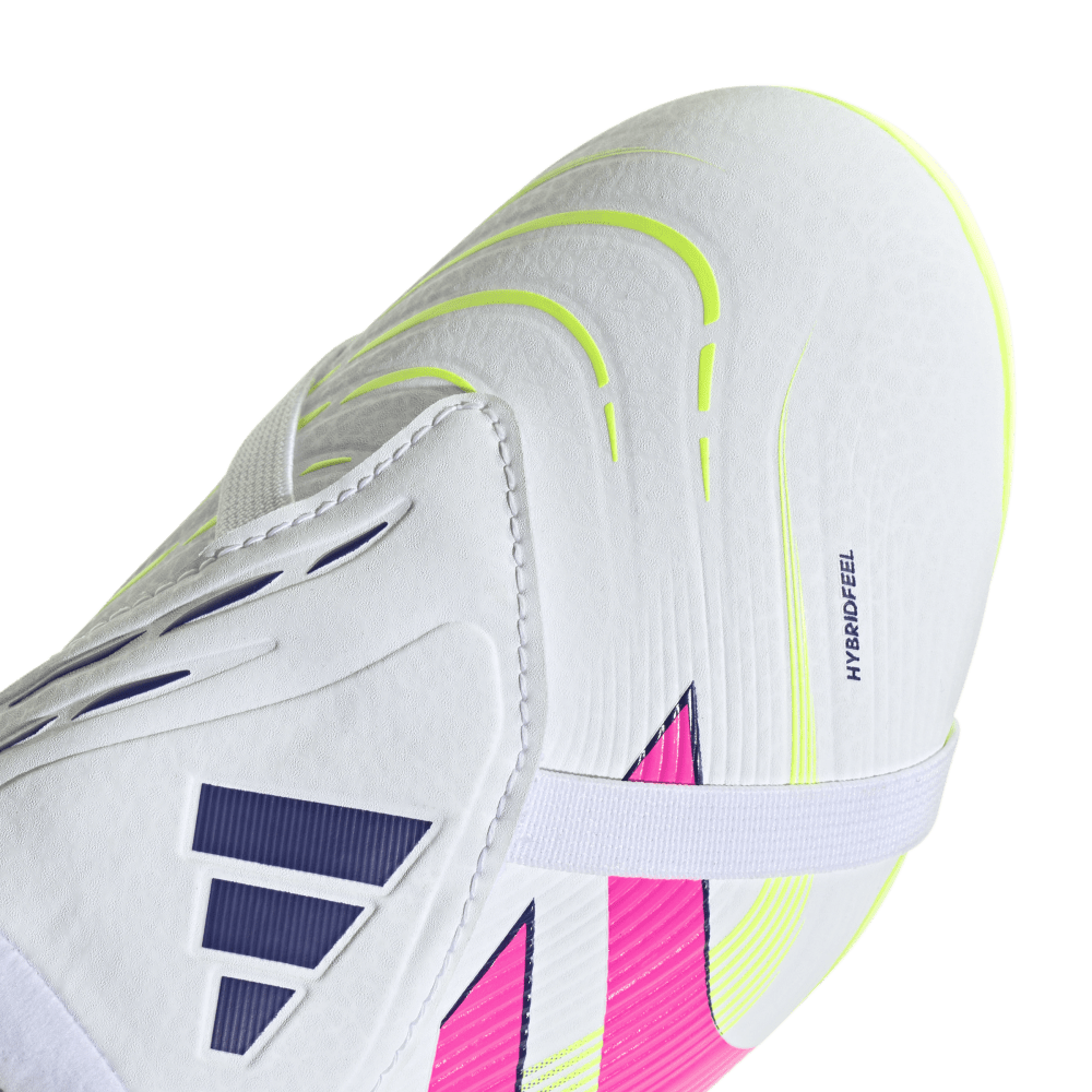 Adidas Predator League FG Junior Football Boots for Kids - White/Lucid Pink/Lucid Lemon - Fold Over Tongue Design for Comfort - Perfect for Youth Soccer Training & Matches
