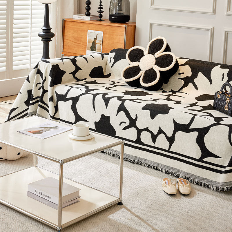 Eloise Floral Chenille Sofa Cover with Tassels - Soft Stretch Couch Slipcover for Living Room, Bedroom, and Home Decor