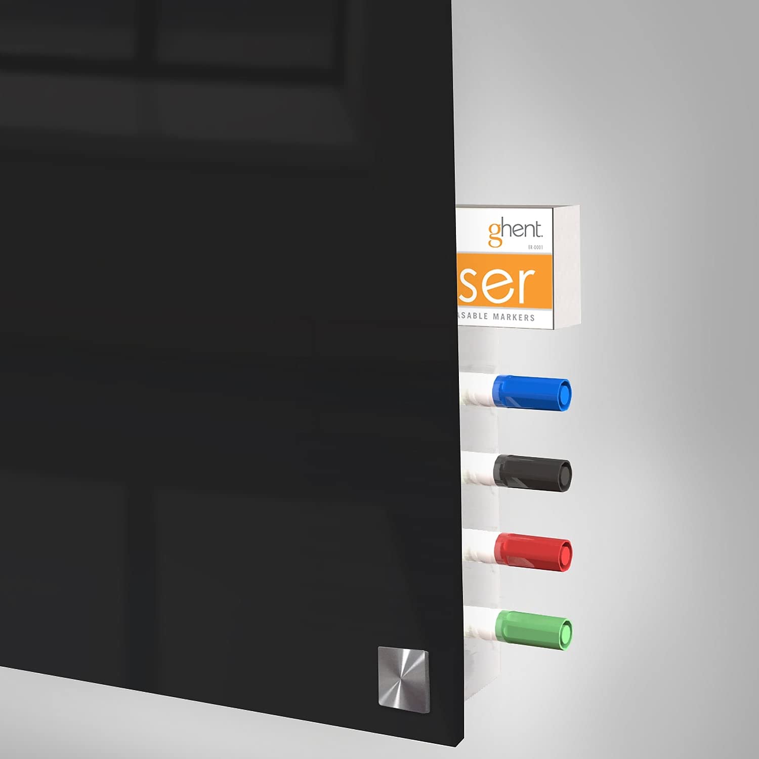 4'x8' Harmony Magnetic Glass Whiteboard - Black Frame, Square Corners - Includes 4 Rare Earth Magnets, 4 Dry Erase Markers & Eraser - Perfect for Office Meetings, Classroom Teaching & Home Organization