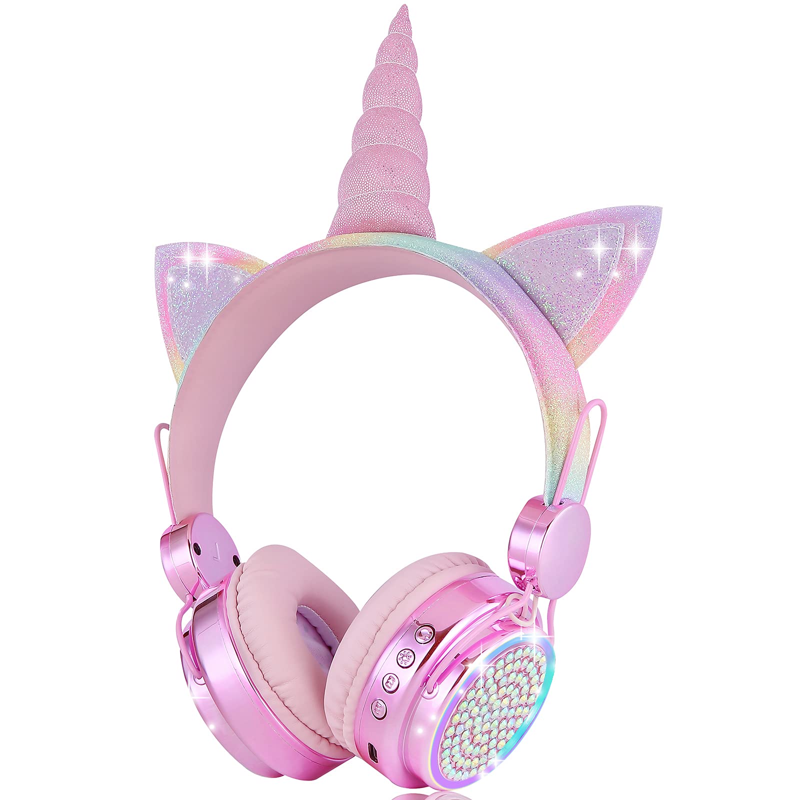 Wireless Unicorn Headphones for Kids Girls Teens - LED Light Up Bluetooth Headset with Microphone, Volume Control & Soft Ear Cushions - Perfect for School, Online Learning, Christmas Gifts & Unicorn Lovers (Pink)