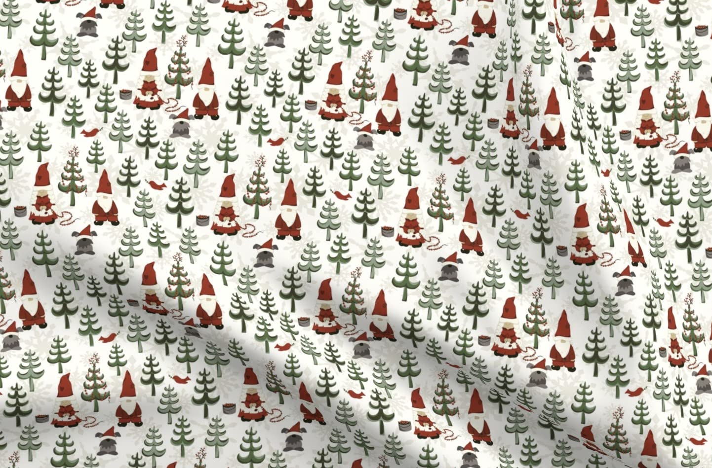Christmas Gnomes Small Green Red Snowflakes Forest Trees Sage Printed Minky Fabric Fat Quarter - Soft Plush Fabric for Sewing Baby Blankets, Quilt Backing & DIY Holiday Decorations - Perfect for Christmas Crafts, Home Decor & Gift Making