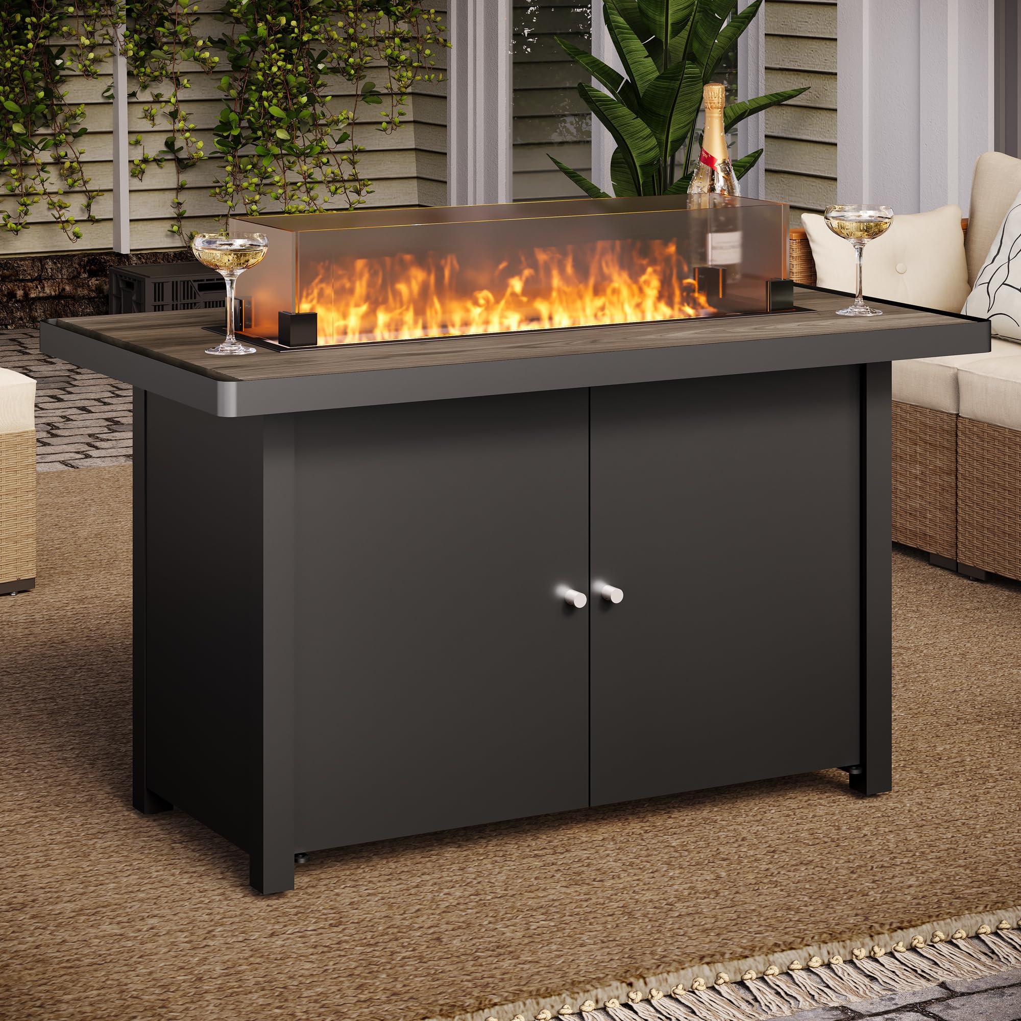 LAUSAINT HOME 43 Inch Propane Fire Pit Table with Lid - 55,000 BTU Outdoor Gas Fire Pit for Patio, Backyard & Deck - Includes Glass Wind Guard & Gray Glass Beads - Perfect for Outdoor Gatherings, Camping & Relaxation