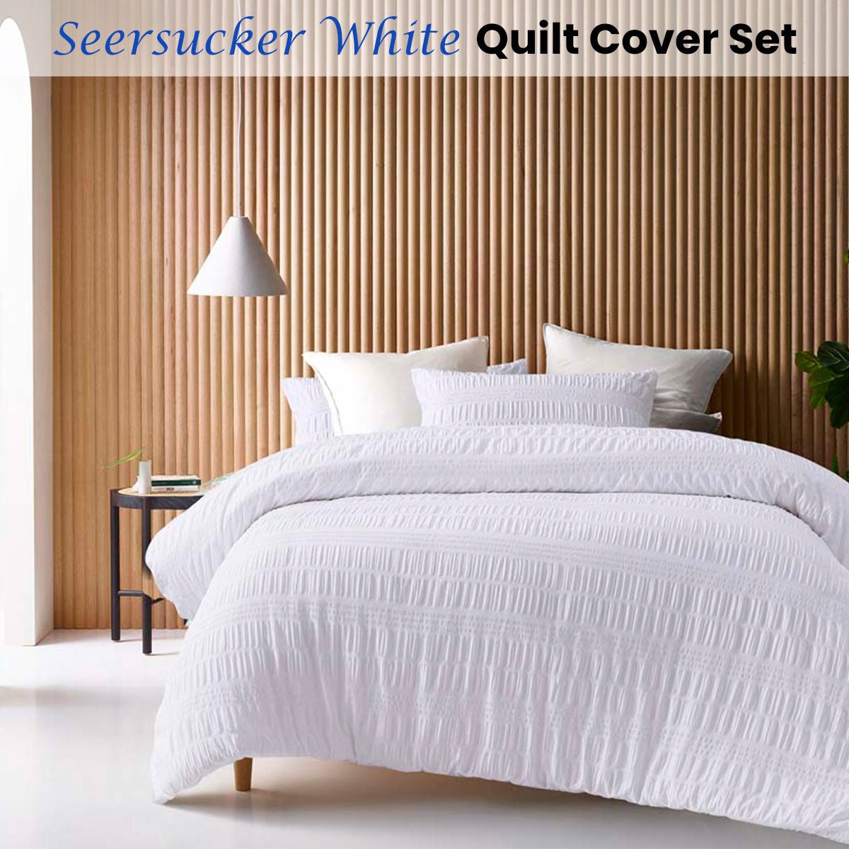 Premium Seersucker White Cotton Quilt Cover Set - Double Size Bedding with Ruffled Trim | Soft & Breathable for Summer Nights, Guest Rooms & Coastal Decor
