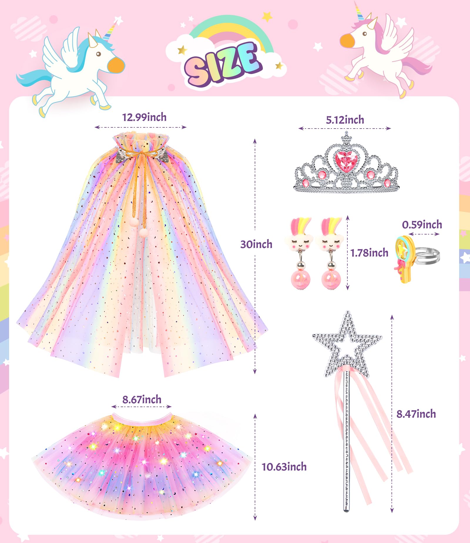 Glow in the Dark Princess Dress Up Costume Set for Girls Age 3-6 - Sparkling Cape, Tiara & Accessories for Birthday Parties, Halloween & Pretend Play