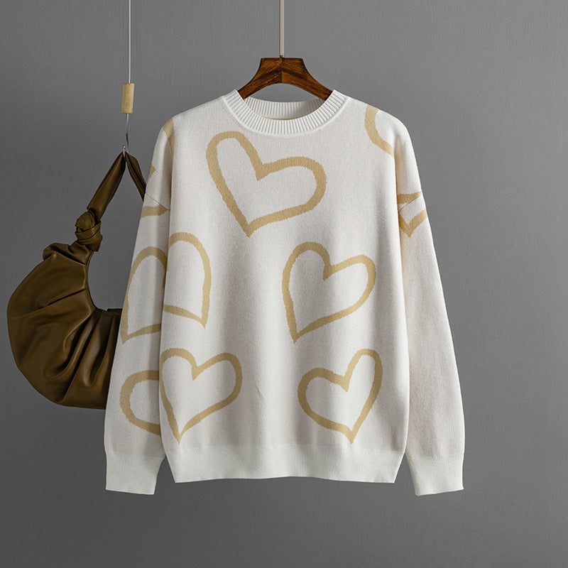 Stylish Round Neck Love Sweater - Loose Fit Pullover Sweater for Women 1948 | Cozy Casual Wear for Dates & Fall Outfits