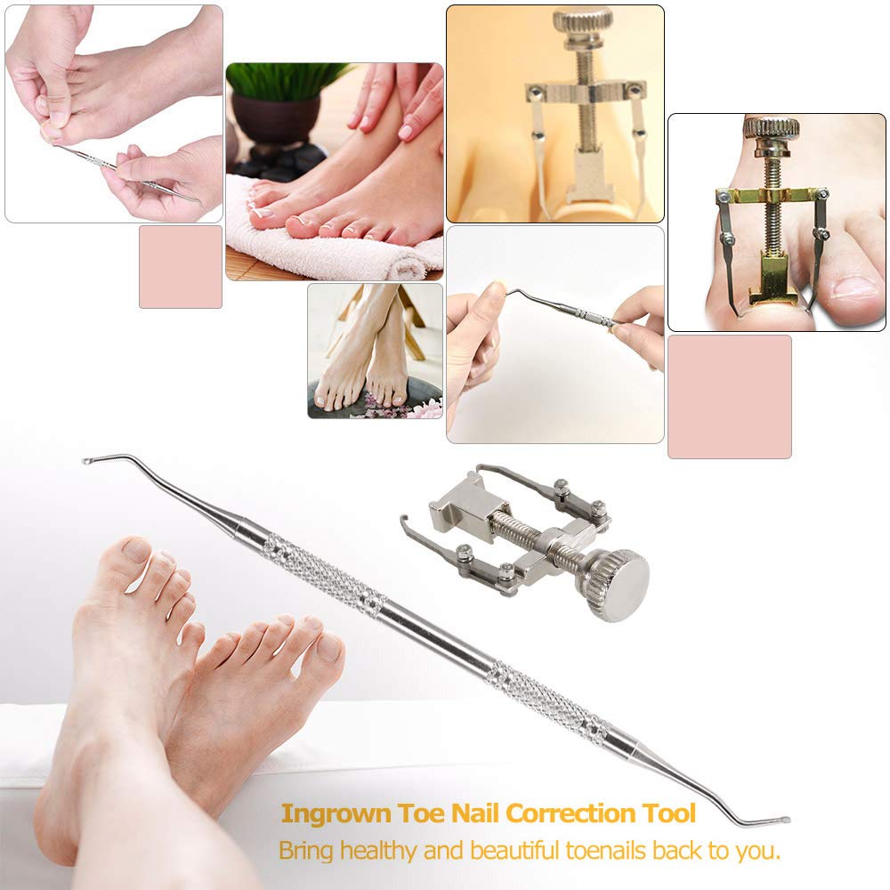 Professional Stainless Steel Ingrown Toenail Correction Tool Set - Double Sided Nail Lifter & Cleaner for Ingrown Toenail Treatment, Pedicure & Nail Care - Perfect for Home Use & Salon Professionals