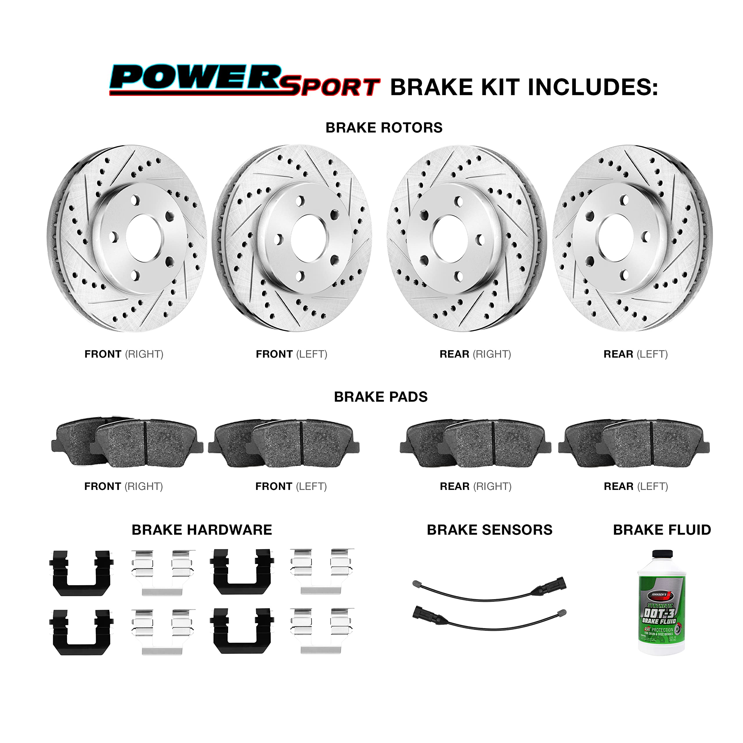 High-Performance Power Sport Front & Rear Brake Kit - Ceramic Brake Pads & Rotors with Hardware & Sensor Wire BLCC.20003.52 | Perfect for Motorcycles, ATVs & Off-Road Vehicles