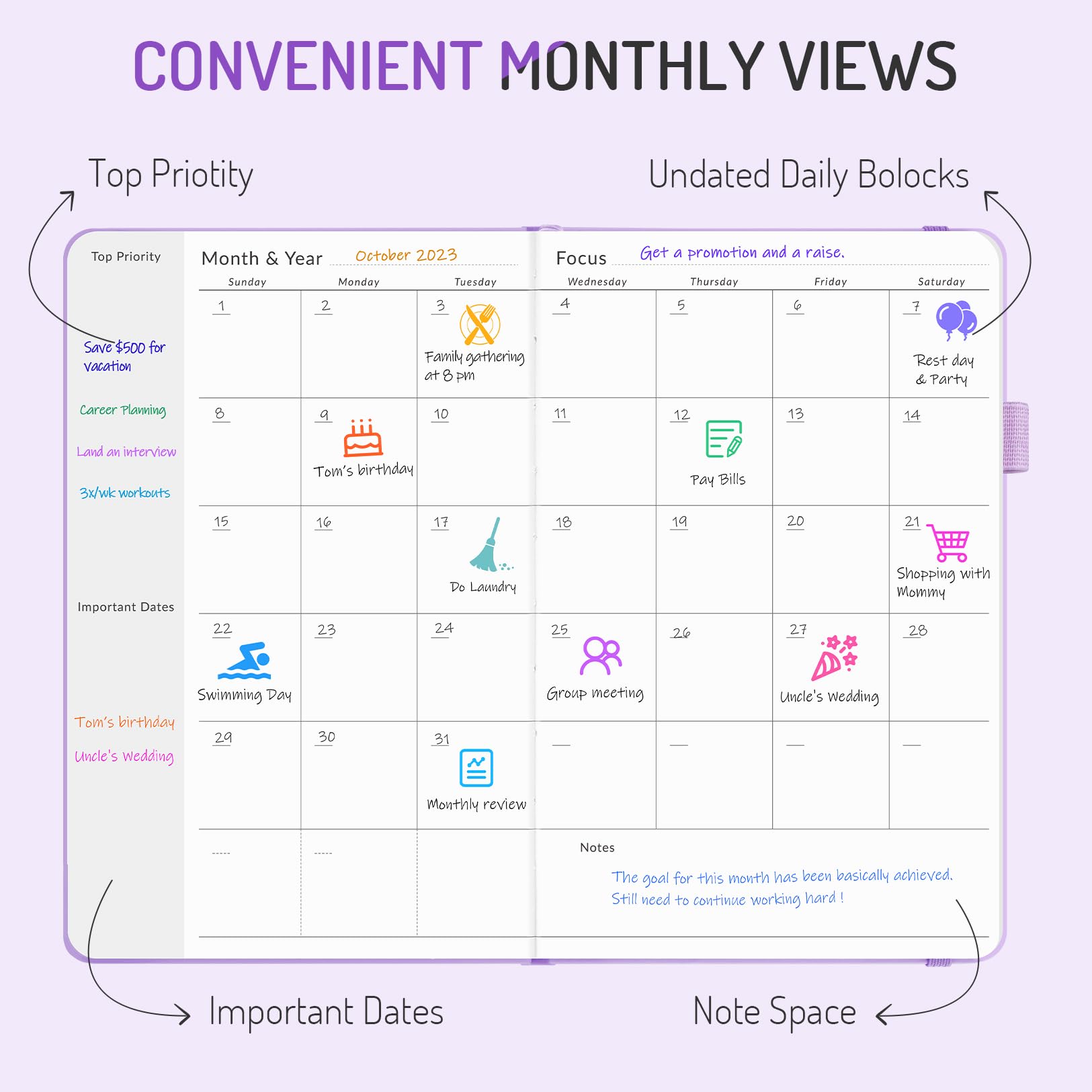 2025 Undated Weekly & Monthly Planner - Forvencer A5 Organizer Notebook for Goals & Tasks | Cute Daily Agenda Journal | Start Anytime | Perfect for Work, School & Personal Planning (Black)
