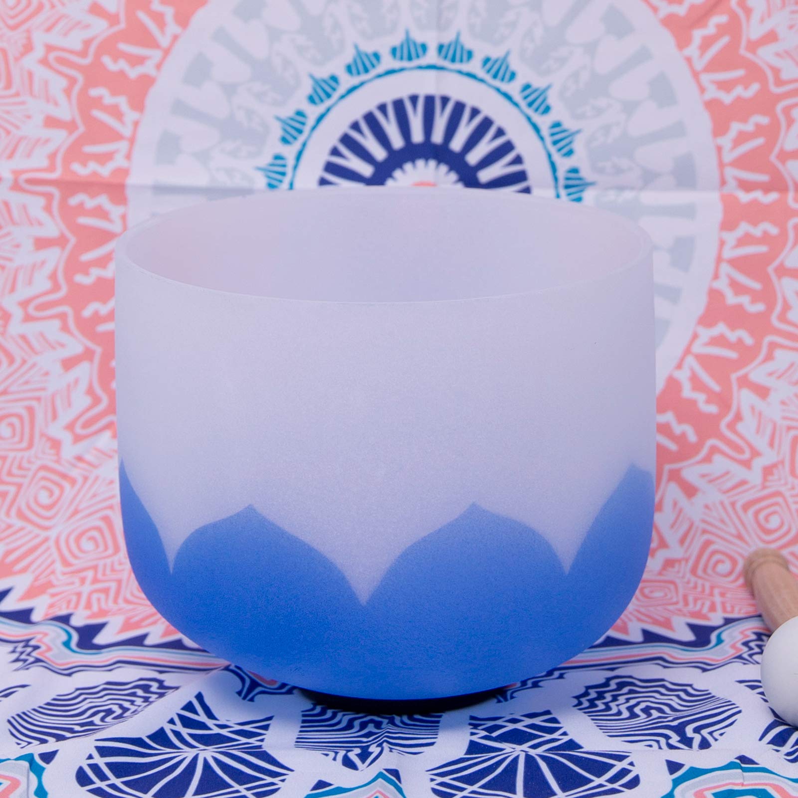 10 Inch Lotus Designed Frosted G Note Throat Chakra Quartz Crystal Singing Bowl with Carrier Mallet & O-Ring - Perfect for Meditation, Sound Healing, Yoga, and Chakra Balancing