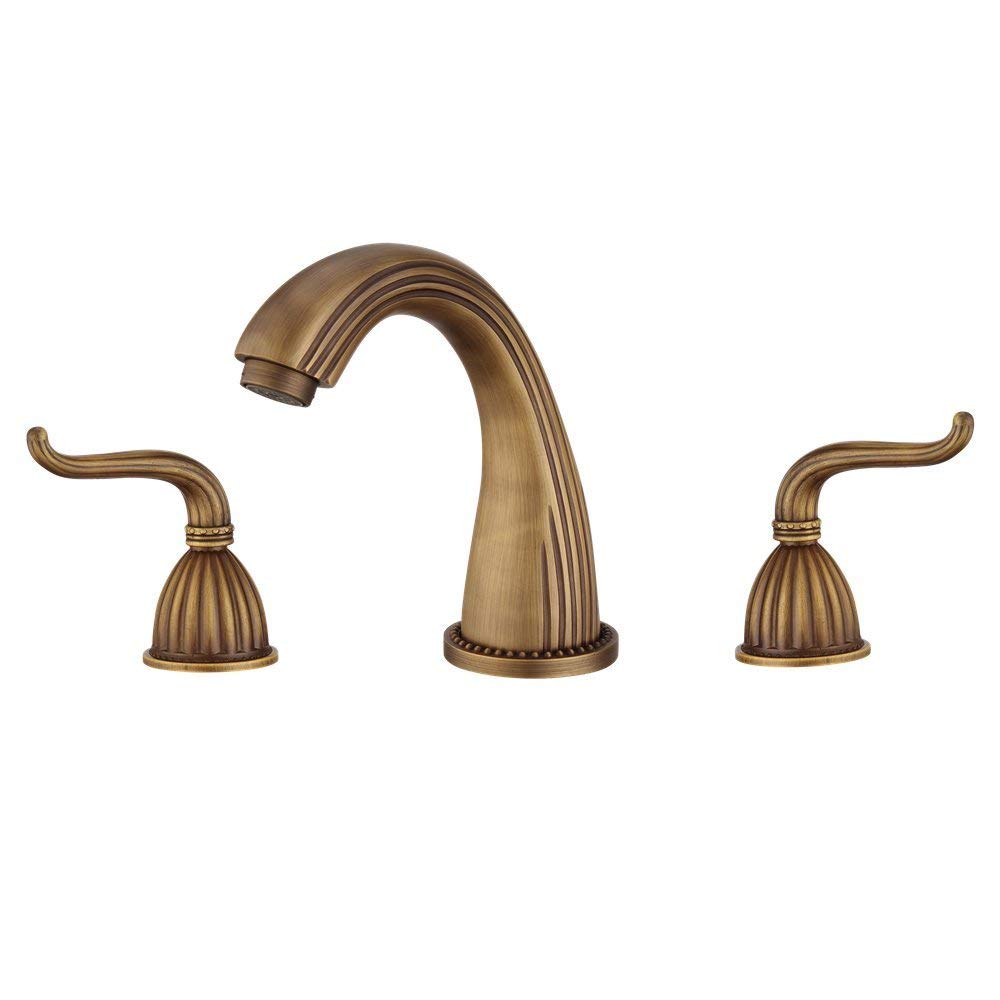 Classical Roman Style 8 Inch Widespread Bathroom Sink Faucet - 3 Hole Deck Mounted Basin Mixer Tap in Antique Bronze - Perfect for Vintage & Traditional Bathroom Decor