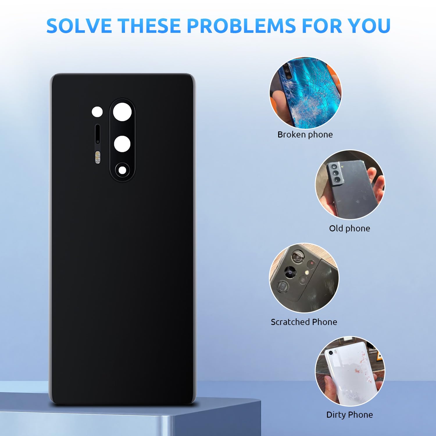 Original OnePlus 8 Pro Back Glass Replacement - OEM Quality Rear Housing with Camera Lens & Repair Tool Kit (Black) | DIY Smartphone Repair Solution for Cracked/Damaged Back Cover