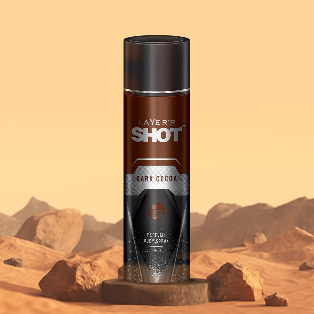 Layer'r Shot Dark Cocoa Body Spray for Men - 120ml | Long Lasting Premium Cologne with Exotic Chocolate Scent | Confidence Boosting Fragrance for Men | Perfect for Daily Wear, Gym, Dates & Night Out