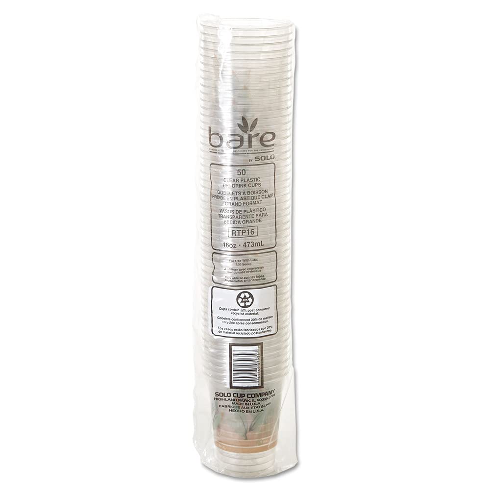 Eco-Friendly RPET Clear Cold Cups 16-18 oz - 50 Pack (1000/Carton) - Sustainable Disposable Drinkware for Coffee Shops, Restaurants & Outdoor Events