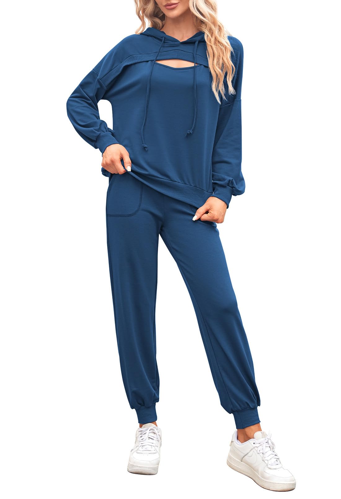 Pink Queen Women's 2-Piece Sweatsuit Set with Pockets for Lounge & Workout