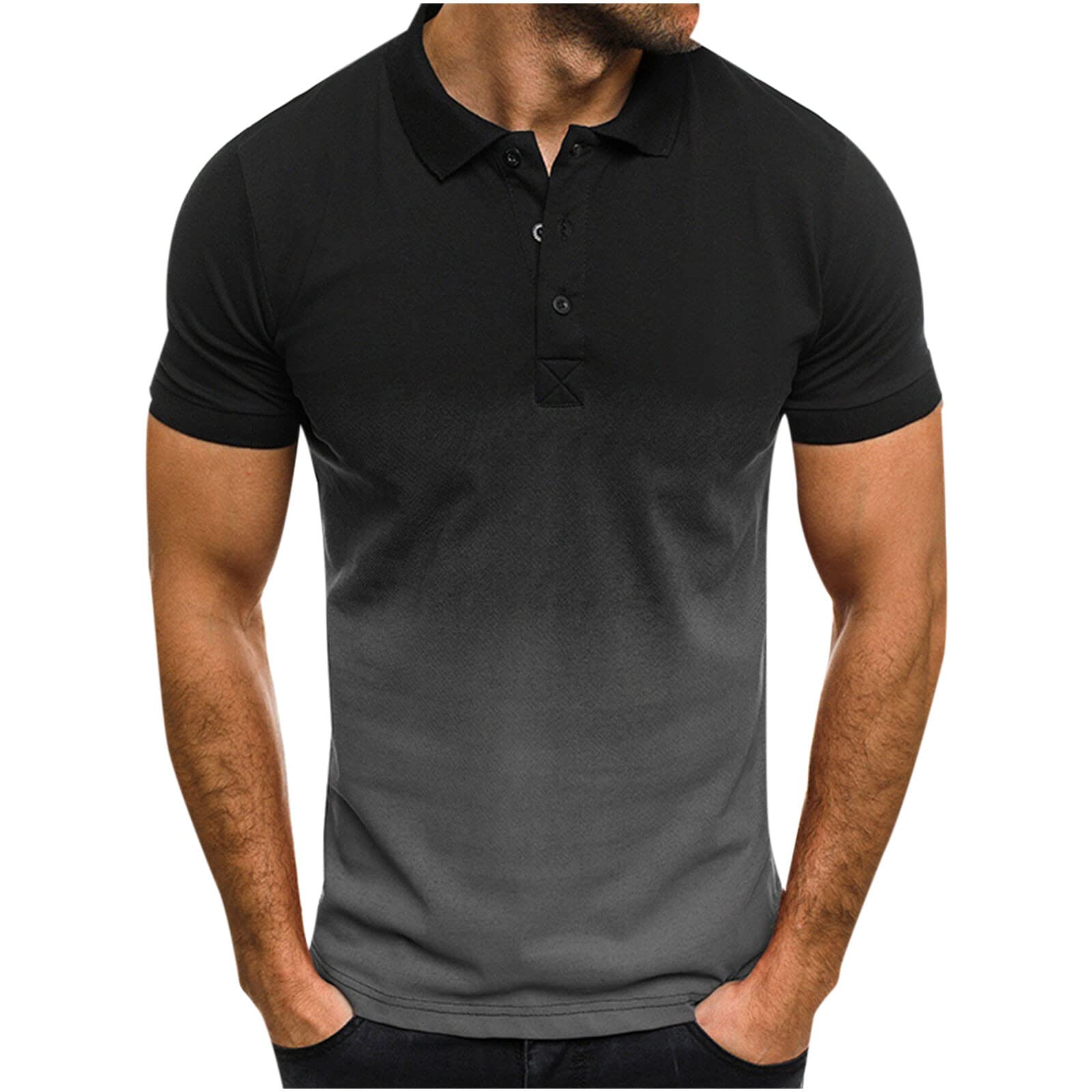Men's Slim Fit Henley Shirt - Gradient Short Sleeve T-Shirt with Button Lapel for Fitness & Athletic Wear | Gym, Running, Casual Outfits