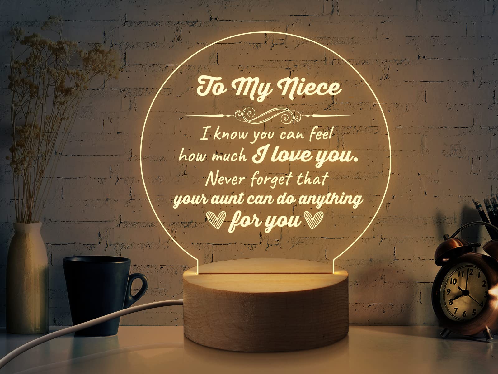 Personalized Engraved Night Light for Niece - Thoughtful Birthday, Graduation & Back to School Gift from Aunt - Perfect for Bedroom, Nursery & Study Room Decor