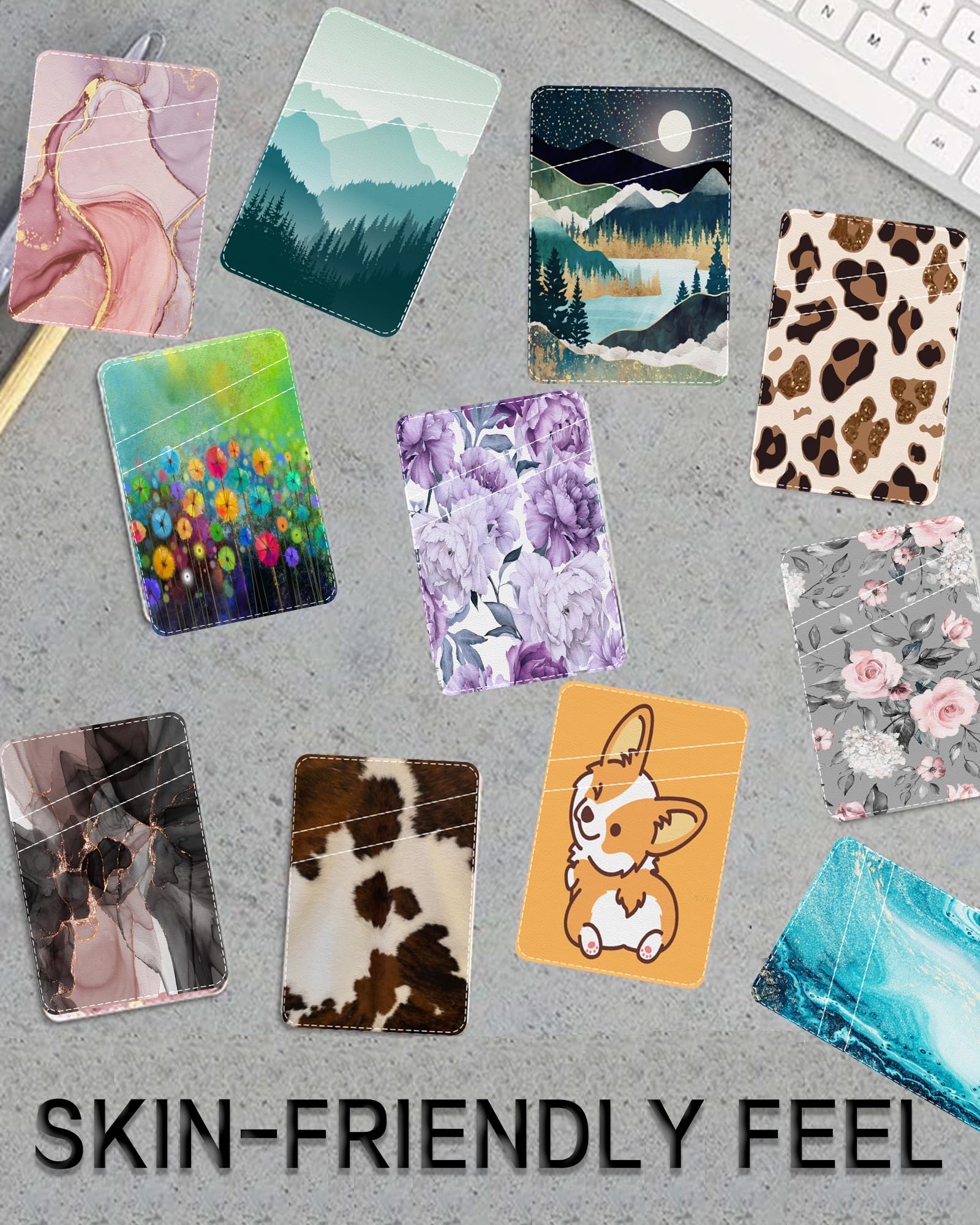 Leather Phone Card Holder - Adhesive Stick On Wallet for Back of Phone, Cute Credit Card Holder Compatible with Most Cell Phone Cases, Luxury Black Leopard Design - Perfect for Travel, Shopping, and Daily Use