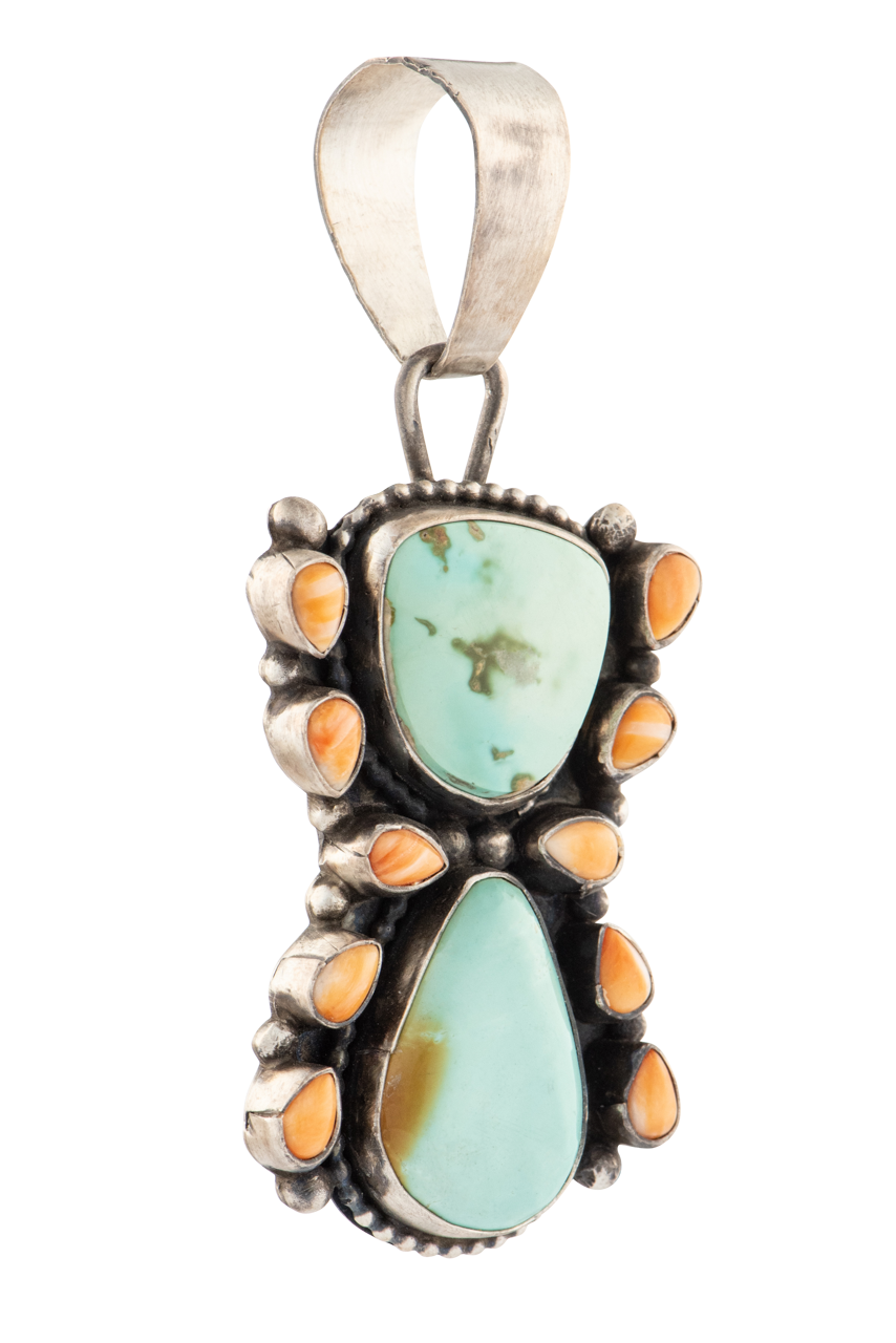 Handmade Spiney Oyster Shell & Royston Turquoise Pendant Necklace - Natural Stone Jewelry for Women - Perfect for Boho Fashion, Beach Wear & Spiritual Healing