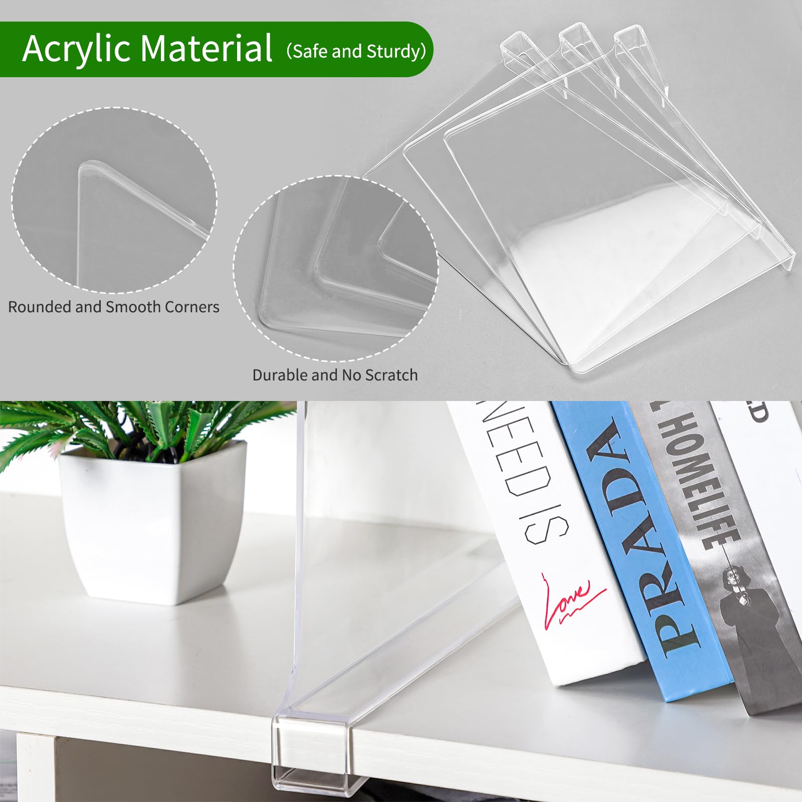 12 Pack Acrylic Shelf Dividers for Closet Organization - Clear Wooden Shelf Organizer for Bedroom, Kitchen, Office & Closet Storage - Perfect for Pantry, Bookshelf, and Cabinet Organization