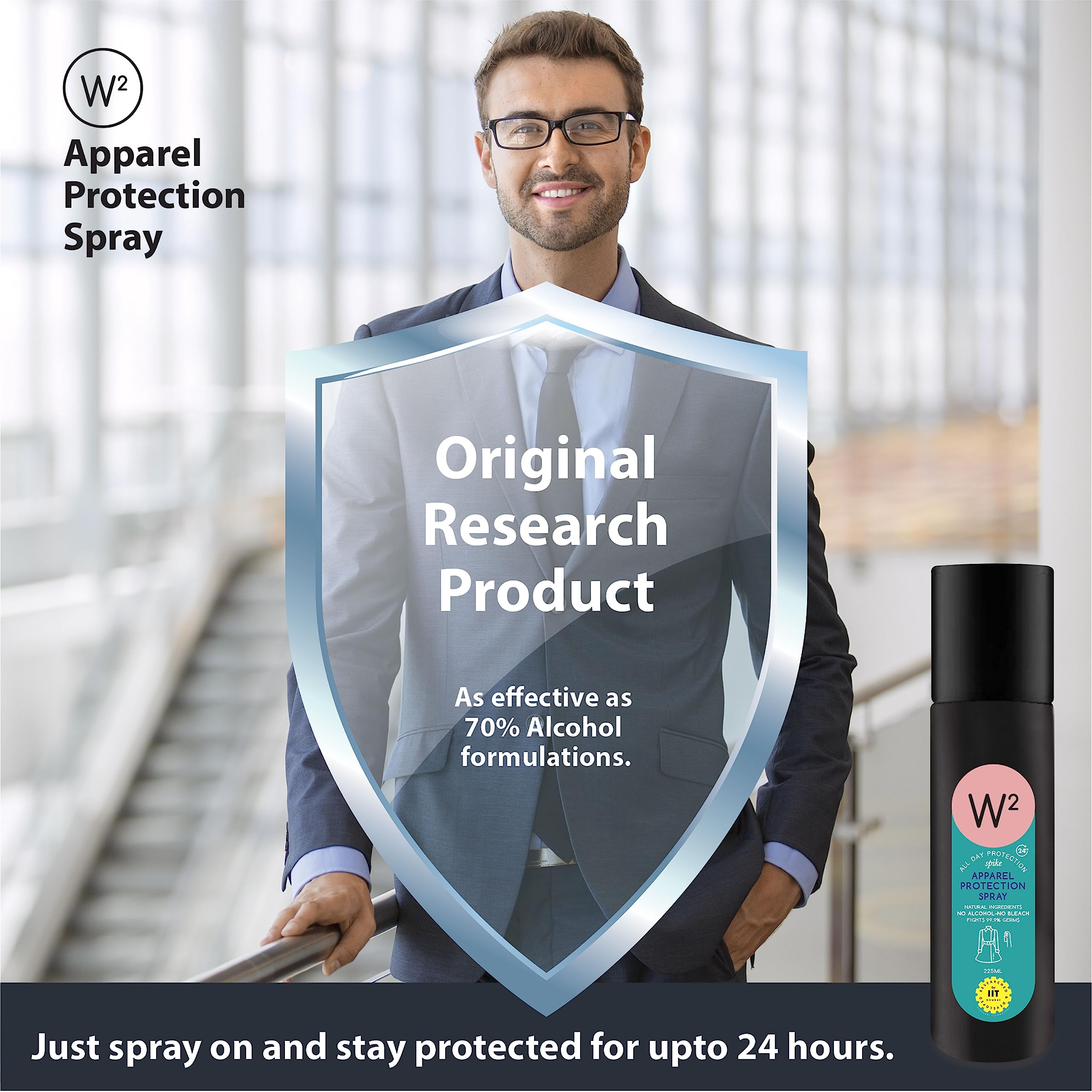 Natural W2 Apparel Protection Spray - Alcohol-Free, Bleach-Free Deodorant with Eco-Friendly Ingredients (225ml) | Odor Eliminator for Clothes, Shoes & Gym Gear | Perfect for Travel, Sports & Daily Wear