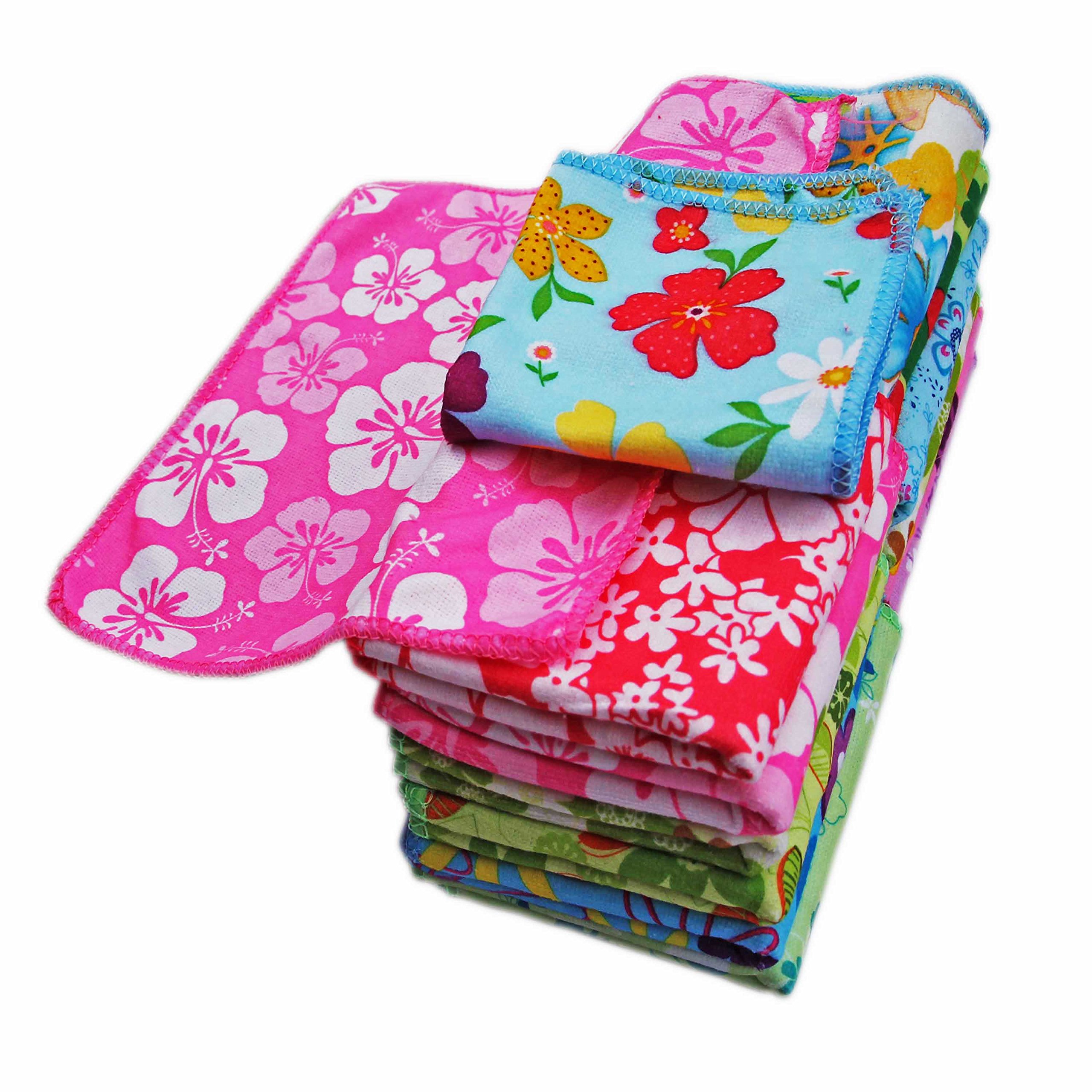 Ultra Soft Women's Cotton Printed Face Towels (Multicolor, 12x12 Inch) - 10 Pack | Gentle Skincare & Makeup Removal | Perfect for Spa, Travel & Daily Beauty Routine