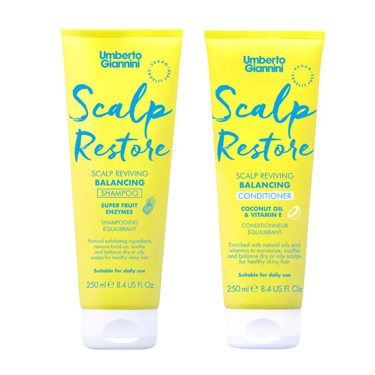 Umberto Giannini Scalp Restore Shampoo & Conditioner Set - Vegan, Cruelty Free, Anti-Dandruff Hair Care Duo for Dry Scalp (2-Pack) | Perfect for Daily Use & Scalp Treatment at Home