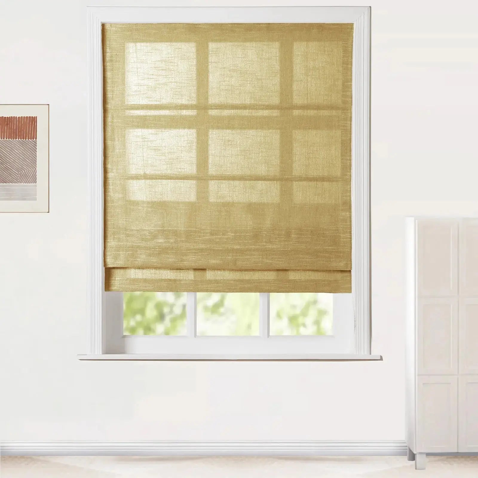 Jawara Linen Cotton Roman Shade with Cord Lift - Elegant Window Treatment for Living Room, Bedroom & Office