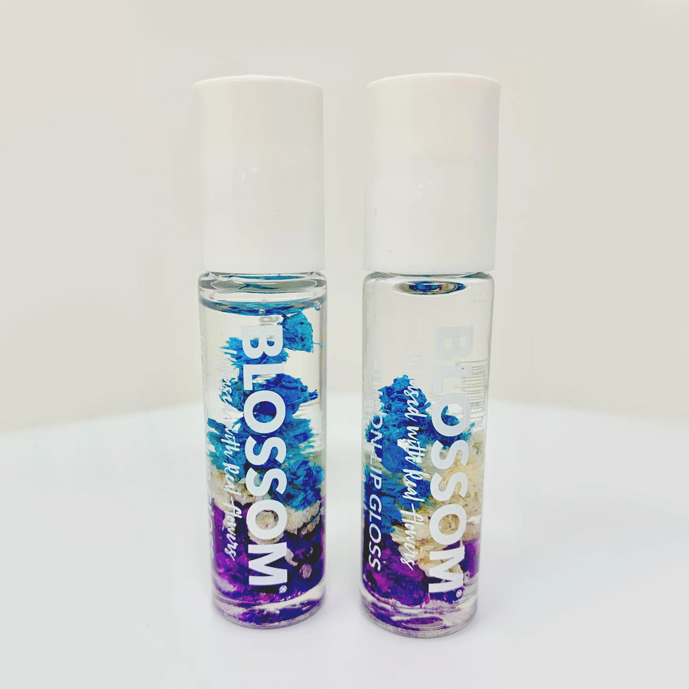 Blossom Roll On Lip Gloss with Real Flower Infusion - 2 Pack Hydrating Lip Gloss for Women, Natural & Shiny - Perfect for Daily Wear, Date Night & Special Occasions