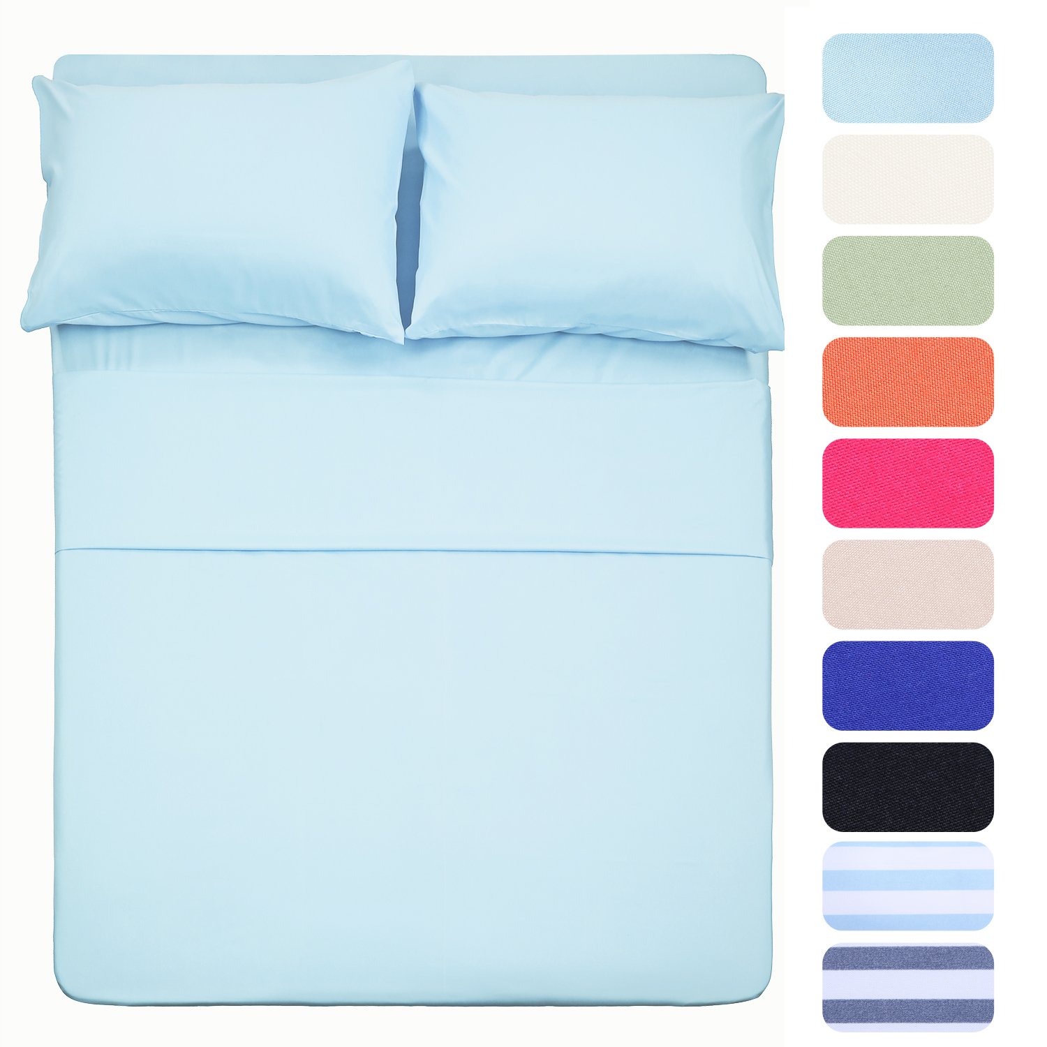 Luxury 4-Piece Queen Size Bed Sheet Set - 1 Flat Sheet, 1 Fitted Sheet & 2 Pillowcases - Ultra Soft Brushed Microfiber Bedding with Deep Pockets (Baby Blue) - Perfect for Master Bedroom, Guest Room & Dormitory Decor