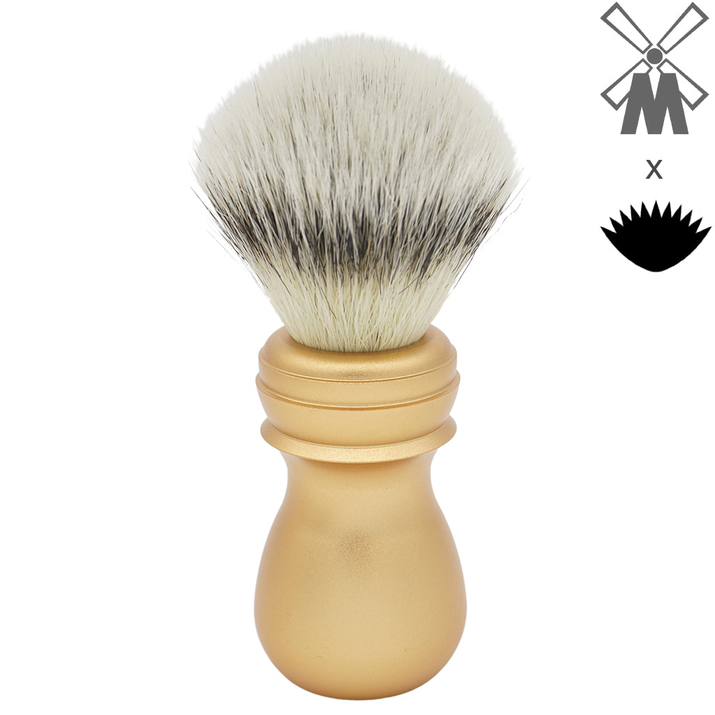 23mm Mühle STF Large Shaving Brush with AP Shave Co. Alumihandle - Gold Matte Finish & Layered Comfort for Wet Shaving & Grooming Routine