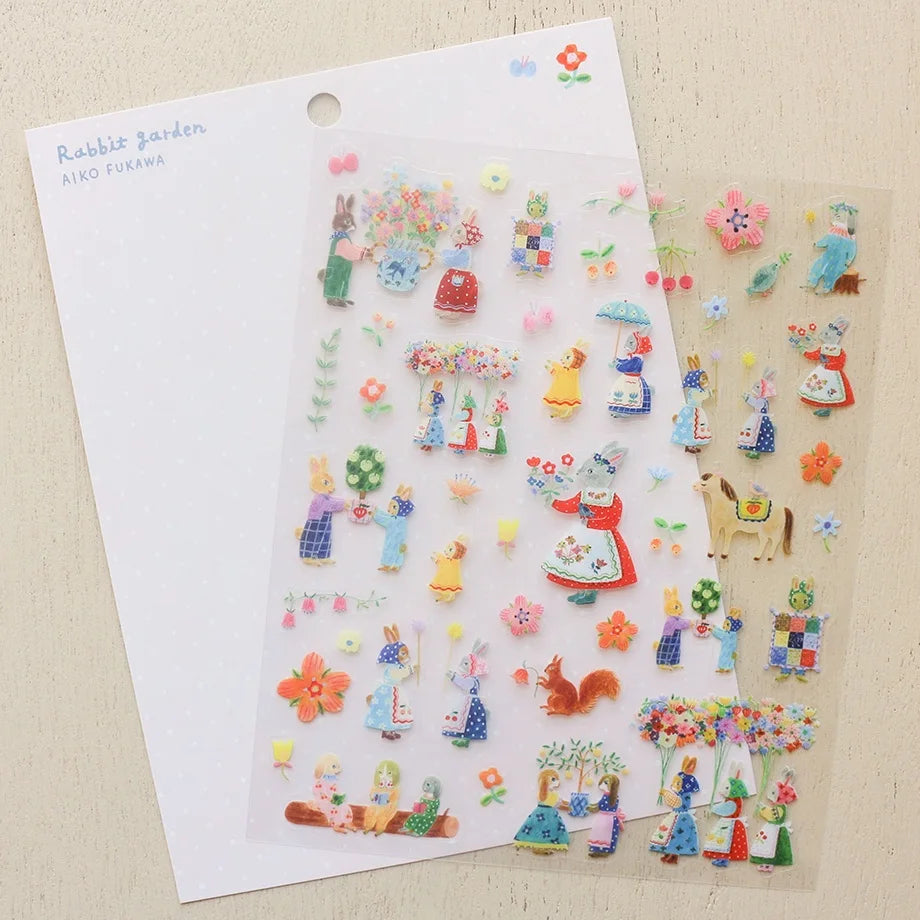 Aiko Fukawa Rabbit Garden Stickers - Cute Bunny Decals for Scrapbooking, Journals, Laptops & DIY Crafts - Perfect for Home Decor, Kids Rooms & Gift Wrapping