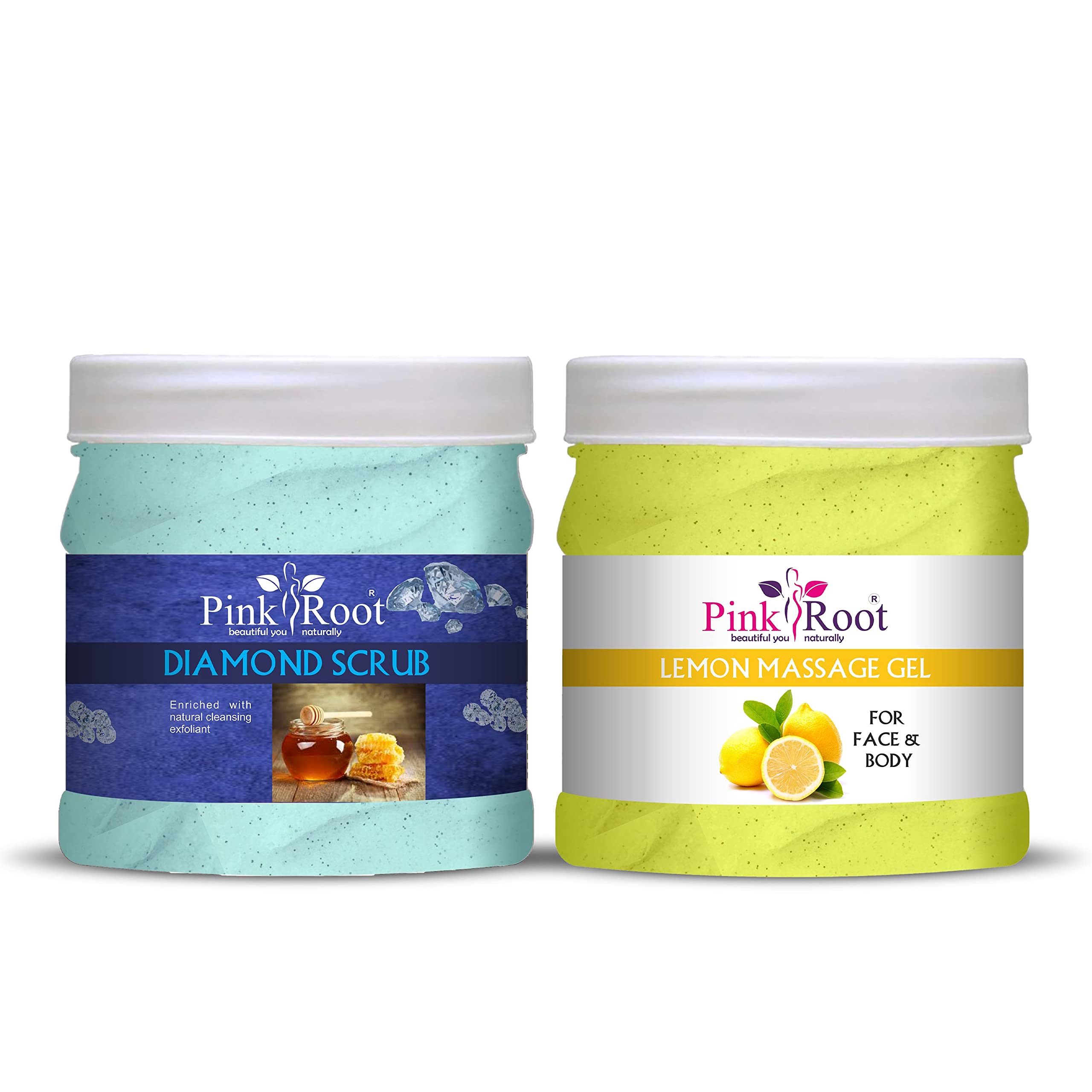 Pink Root Lemon Massage Gel with Diamond Scrub - 500ml Set for Body Exfoliation & Relaxation - Perfect for Spa Day, Couples Massage & Self-Care Routine