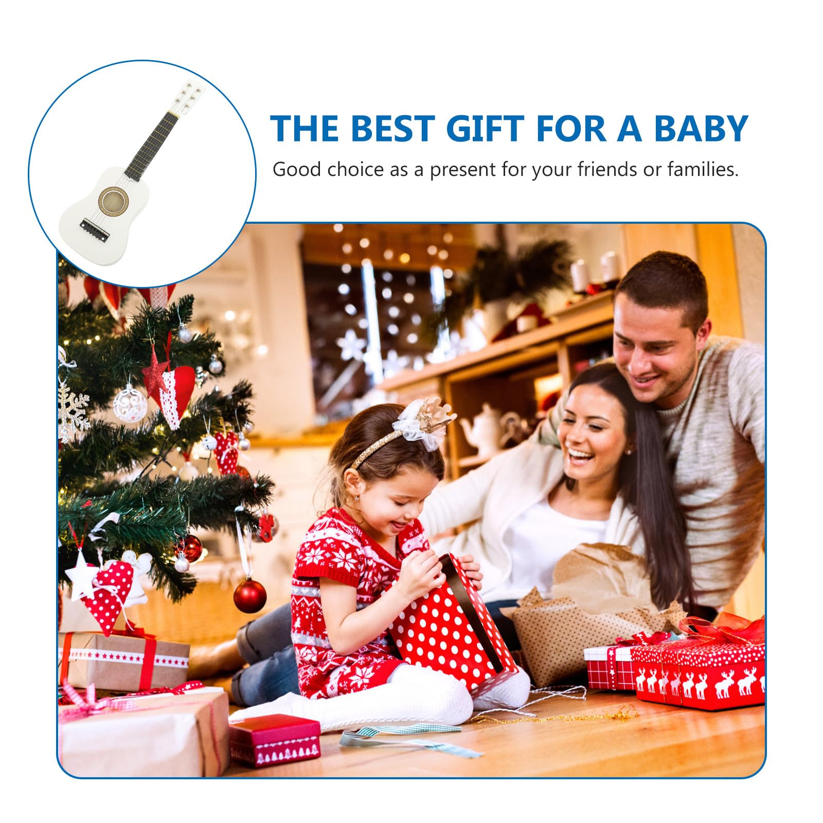 FOMIYES 21 Inch Acoustic Guitar for Kids - Mini Wooden Travel Guitar for Beginners, Children's Musical Instrument with Strings (White) - Perfect for Home Practice, Travel & Early Music Education