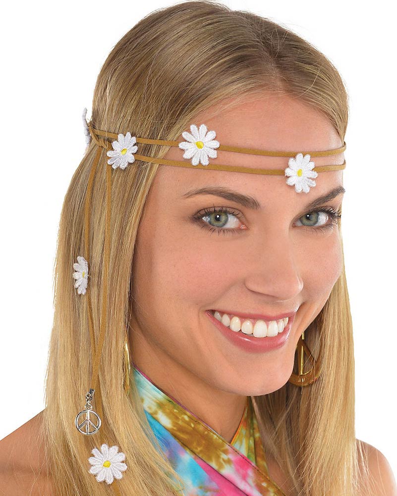 60s Festival Flower Headwreath - Bohemian Floral Crown for Women, Vintage Hippie Headband with Artificial Flowers - Perfect for Music Festivals, Weddings, and Photo Shoots