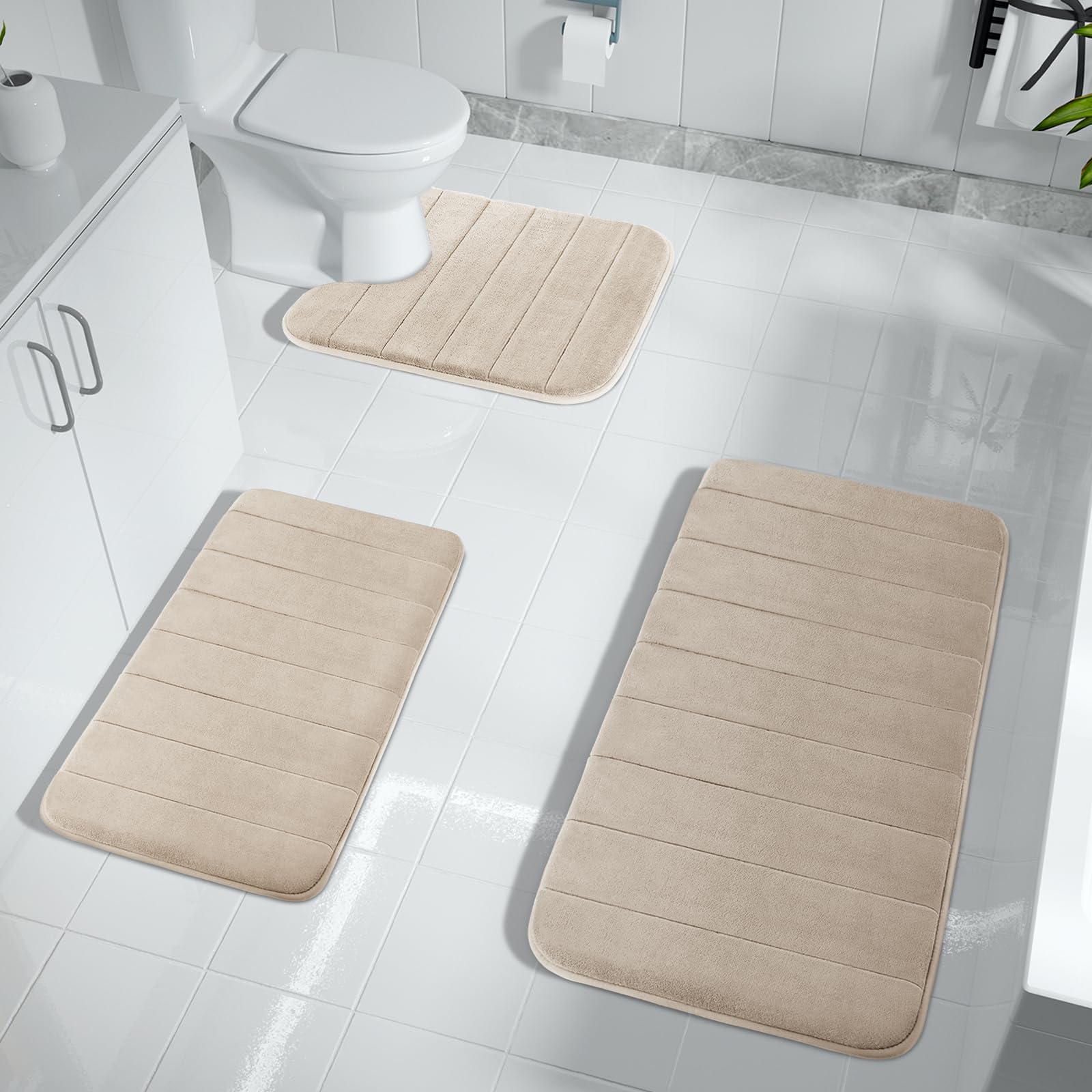 Yimobra 3-Piece Memory Foam Bath Mat Set - Non-Slip, Super Absorbent & Machine Washable (31.5
