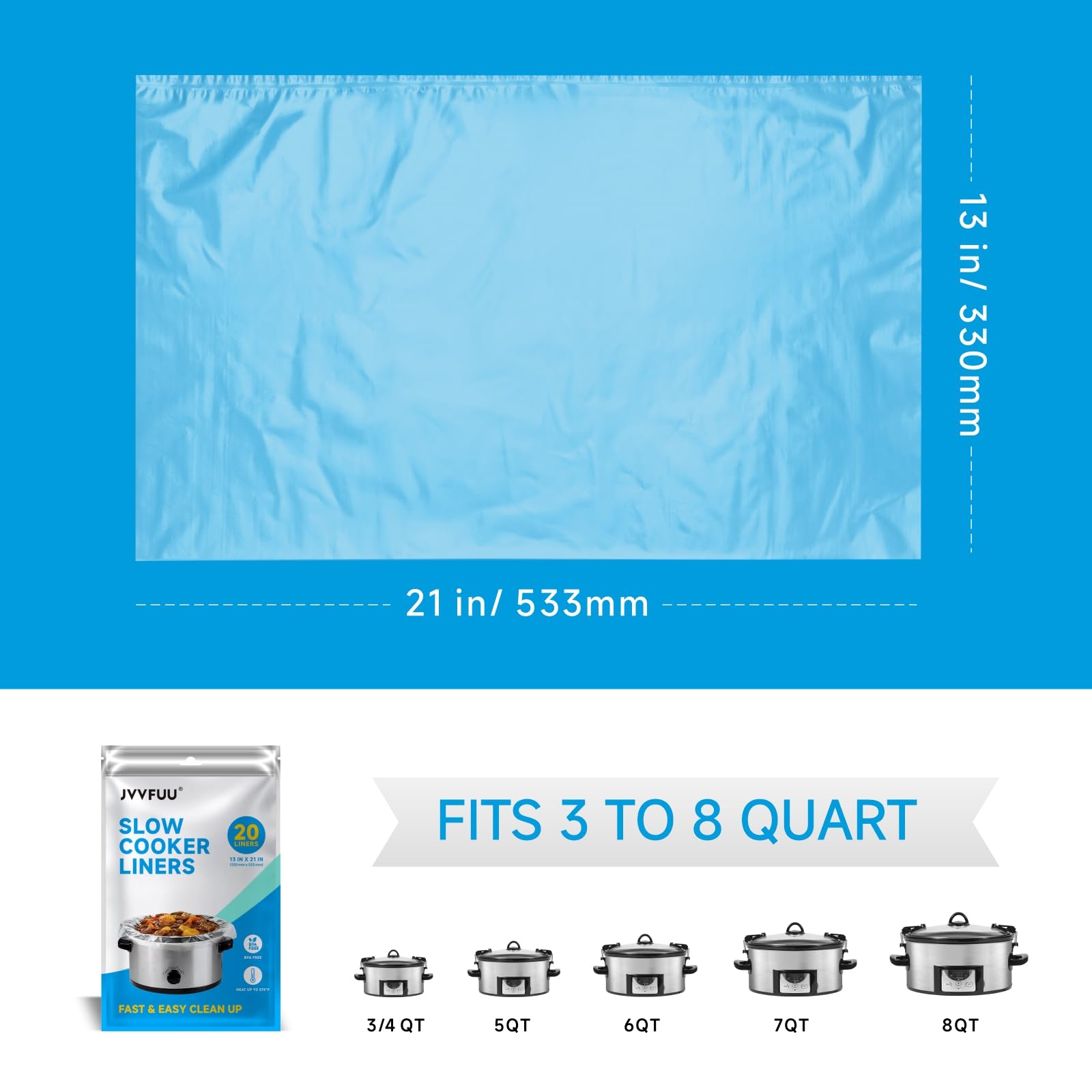 Premium Slow Cooker Liners 3-8 Quart (20 Pack) - Large 13