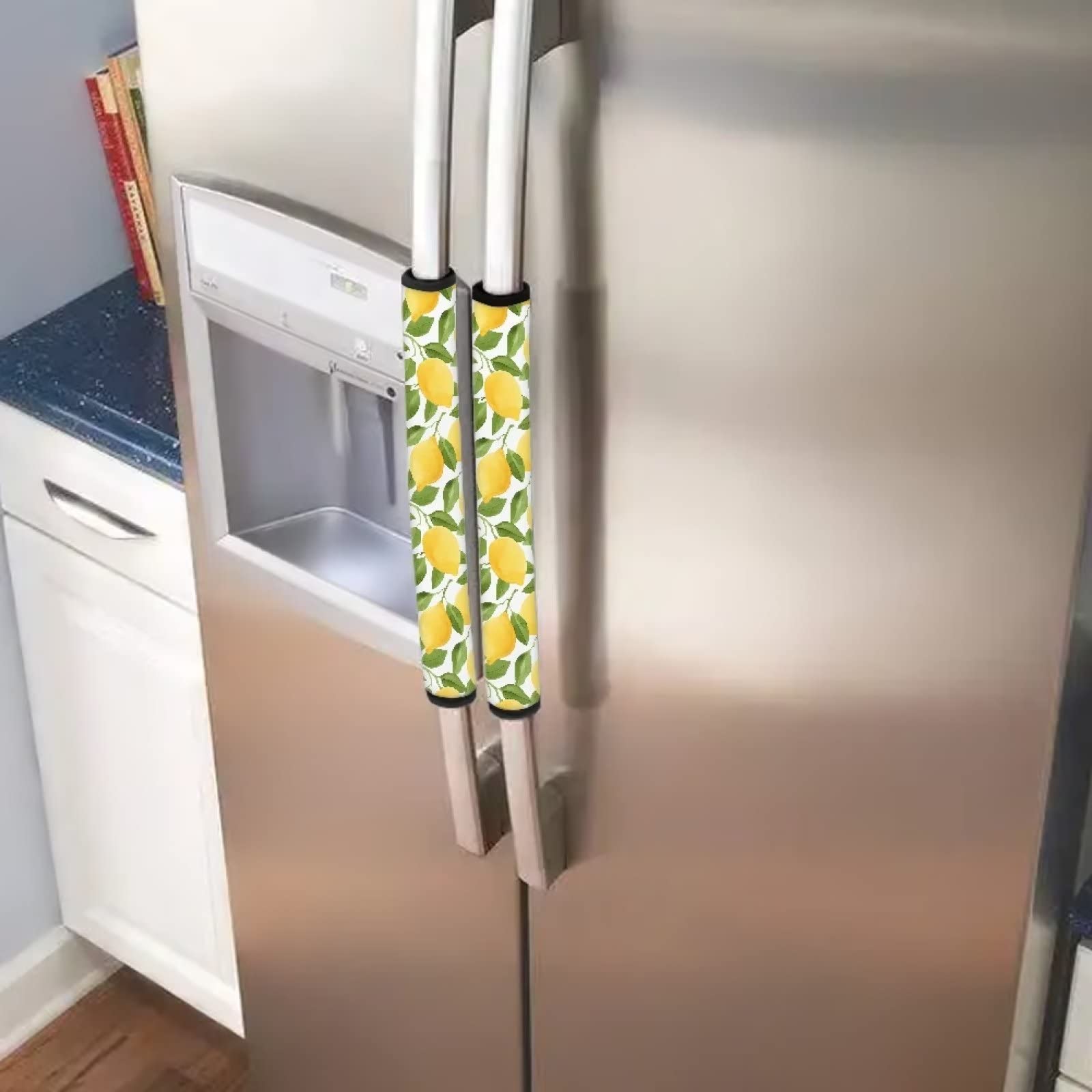 6-Pack Washable Non-Slip Refrigerator & Oven Door Handle Covers - Anti-Smudge, Stain-Resistant Kitchen Appliance Protectors (White with Lemon Leaf Pattern) - Perfect for Keeping Handles Clean in Homes, Restaurants, and Commercial Kitchens