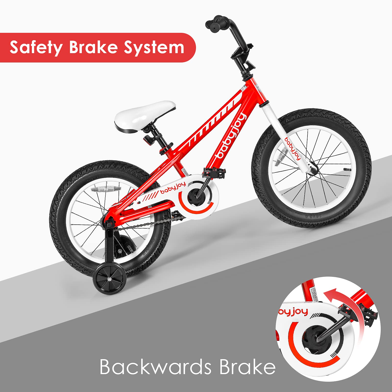 BABY JOY 16 Inch Kids Bike for Boys & Girls - Adjustable Seat, Removable Training Wheels & Safe Brake System - Ideal Bicycle for 5-8 Year Old Children - Perfect for Neighborhood Rides, Park Adventures & Learning to Cycle
