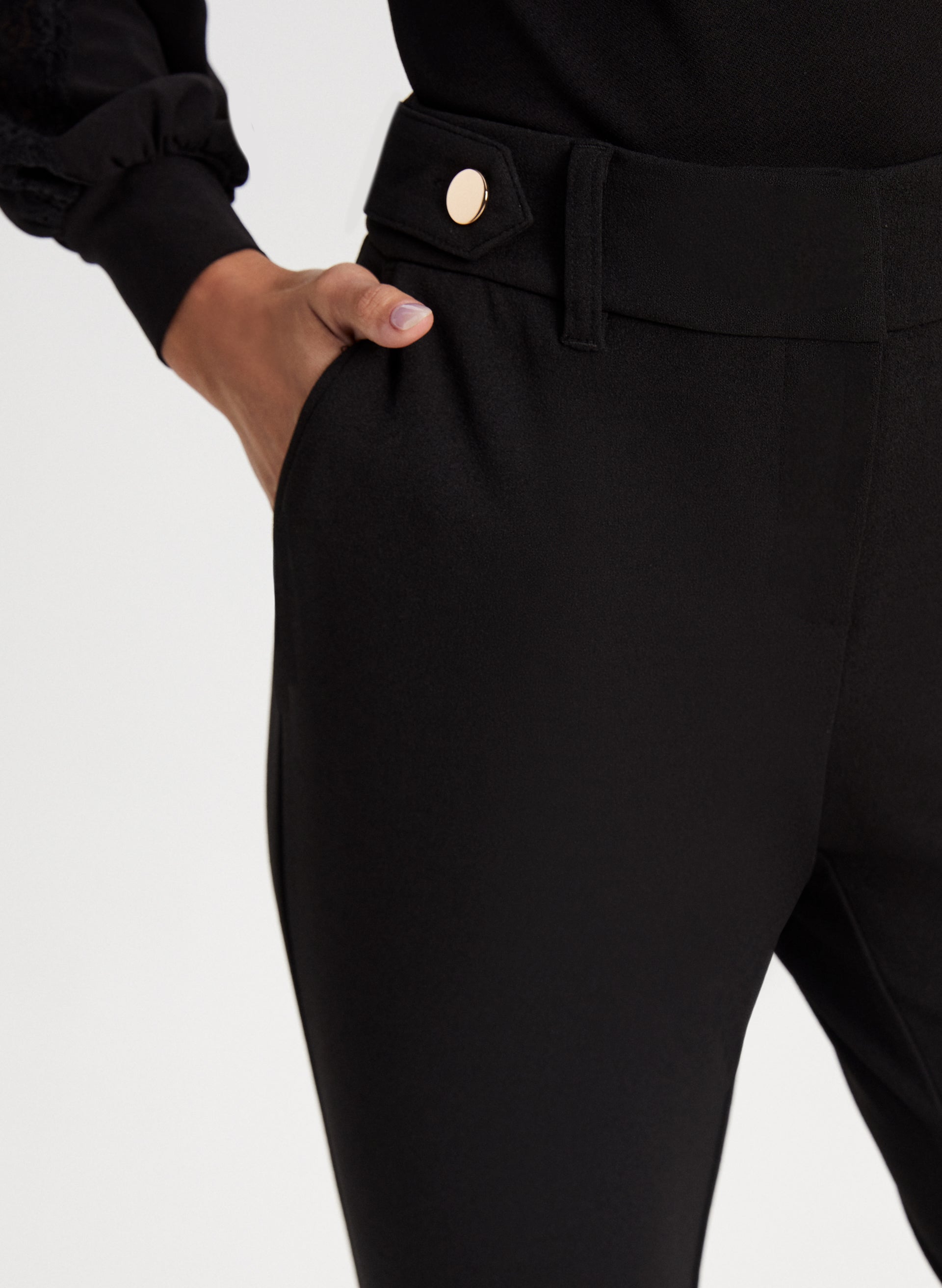 City Fit Button Detail Pants for Women - High Waisted Slim Trousers with Stretch for Work & Casual Wear | Office, Travel & Everyday Outfits