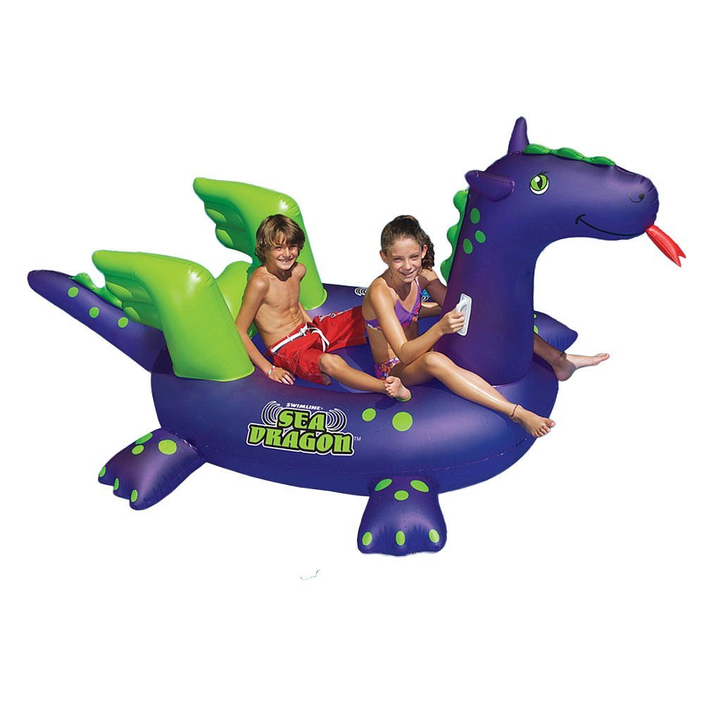 Swimline Giant Sea Dragon Inflatable Ride-On Pool Float - Blue/Green, 115-Inch Long for Summer Fun, Pool Parties, and Beach Adventures
