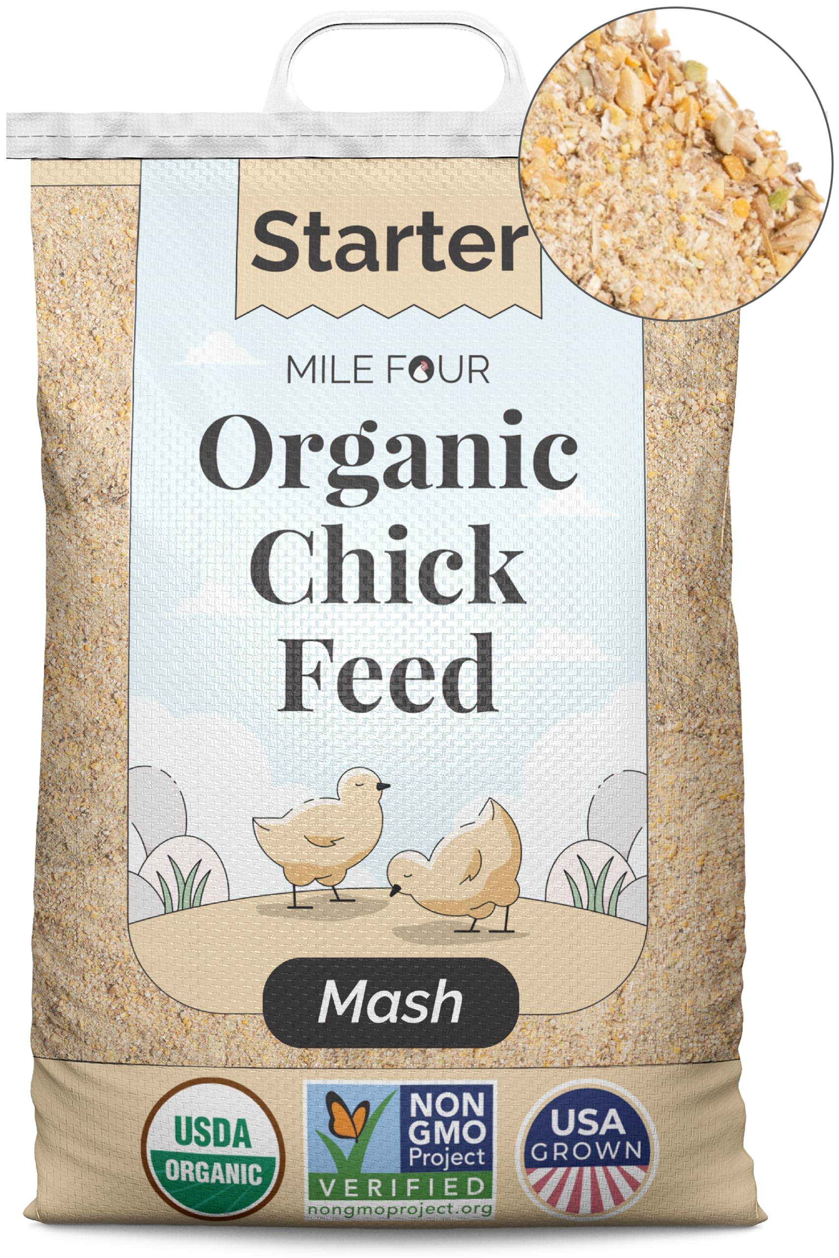 Organic Non-GMO Chicken Starter Feed - 21% Protein Corn & Soy Free Chick Mash - USA Grown Unmedicated Poultry Food (46 lbs) - Perfect for Raising Healthy Baby Chicks & Backyard Flocks