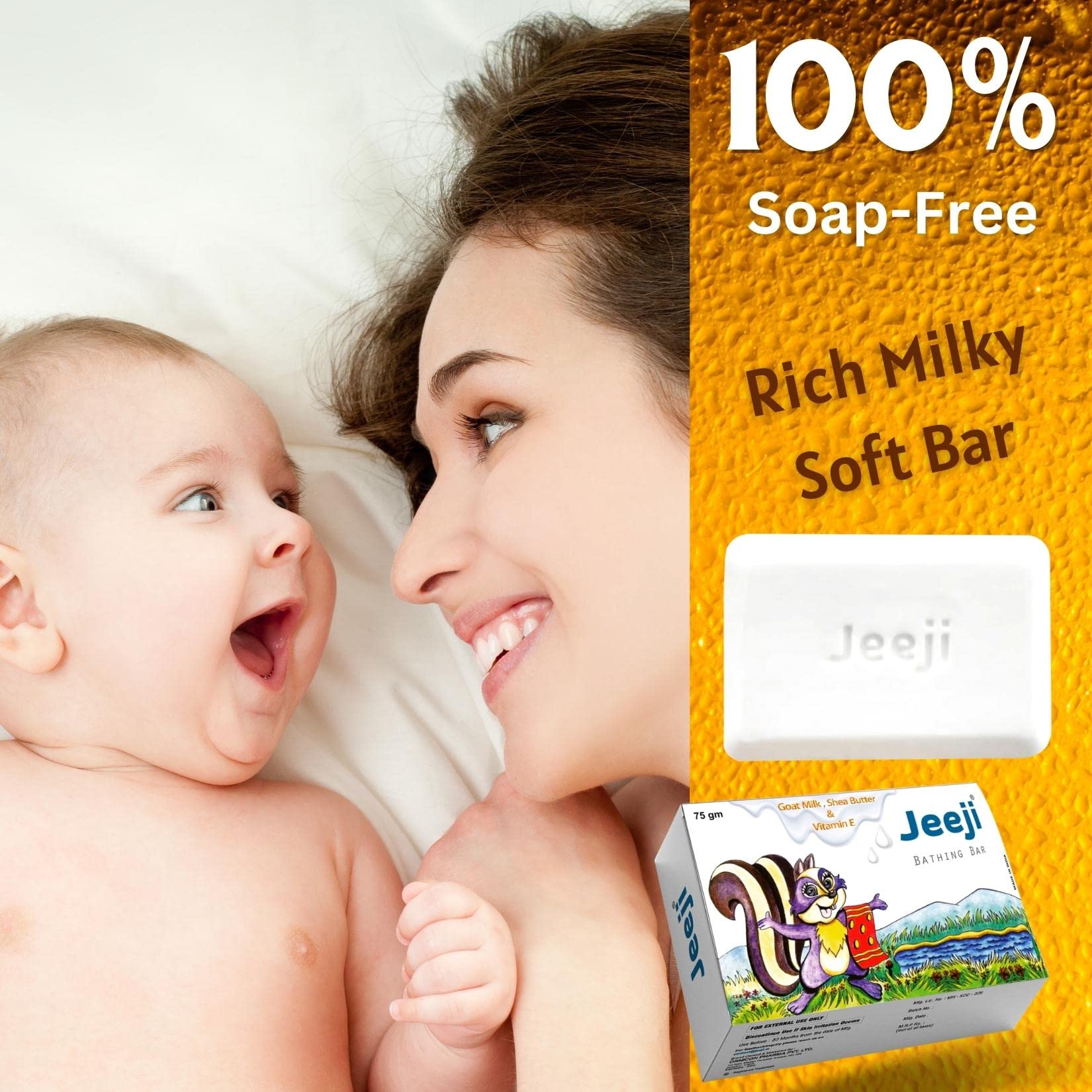 Jeeji Goat Milk Baby Bath Bar - Soap-Free, Natural & Moisturizing with Shea Butter, Oatmeal & Olive Oil - Gentle Daily Cleansing for Newborns & Sensitive Skin - 75g Each (Pack of 2) - Perfect for Bath Time, Baby Care Routine & Travel