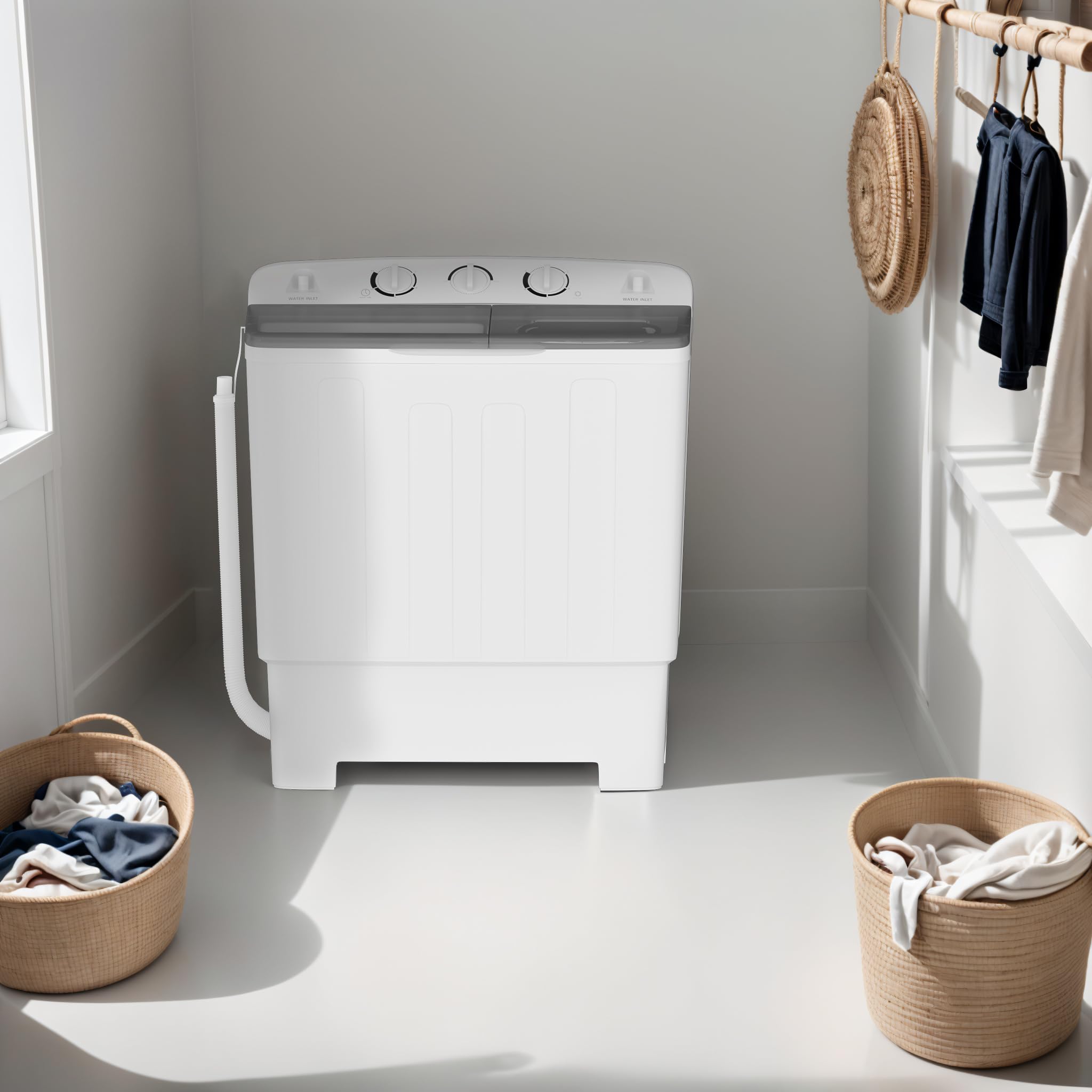 Portable Mini Twin Tub Washing Machine with Spin Dryer - 13lbs Washer & 9lbs Spinner - Compact Laundry Solution for Apartments, Dorms, RVs - Perfect for Small Spaces & Travel Use