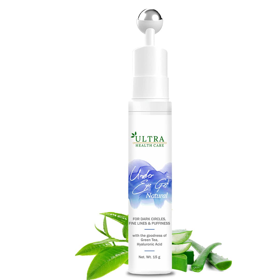 Ultra Healthcare Under Eye Gel with Cooling Massage Roller - Dark Circle & Puffiness Reducer with Green Tea & Hyaluronic Acid | Brightens, Hydrates & Reduces Fine Lines | Perfect for Morning & Night Skincare Routine