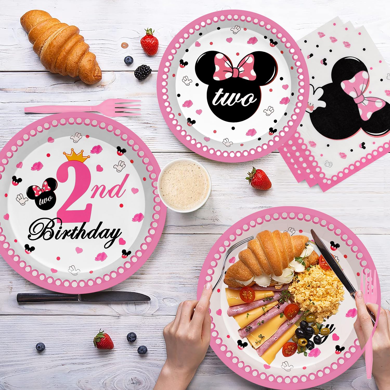 96pcs Minnie Mouse Birthday Party Supplies - Pink Mouse Themed Plates, Napkins & Forks for Girls 2nd Birthday Decorations | Perfect for Minnie Mouse Themed Parties, Baby Showers & Kids Celebrations