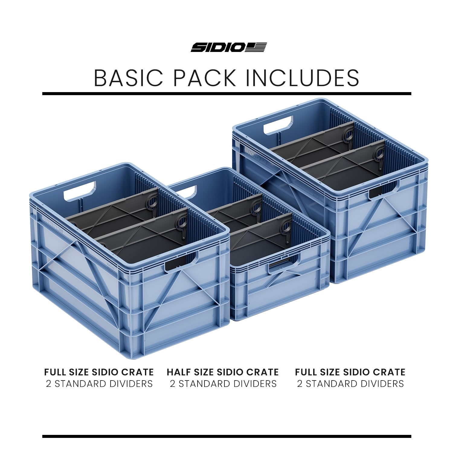 Heavy Duty Stackable Storage Bins - 2 Full-Size & 1 Half-Size Plastic Organizer with Dividers for Home, Office, Garage | Durable Totes & Containers for Closet Organization, Toy Storage, and Outdoor Gear